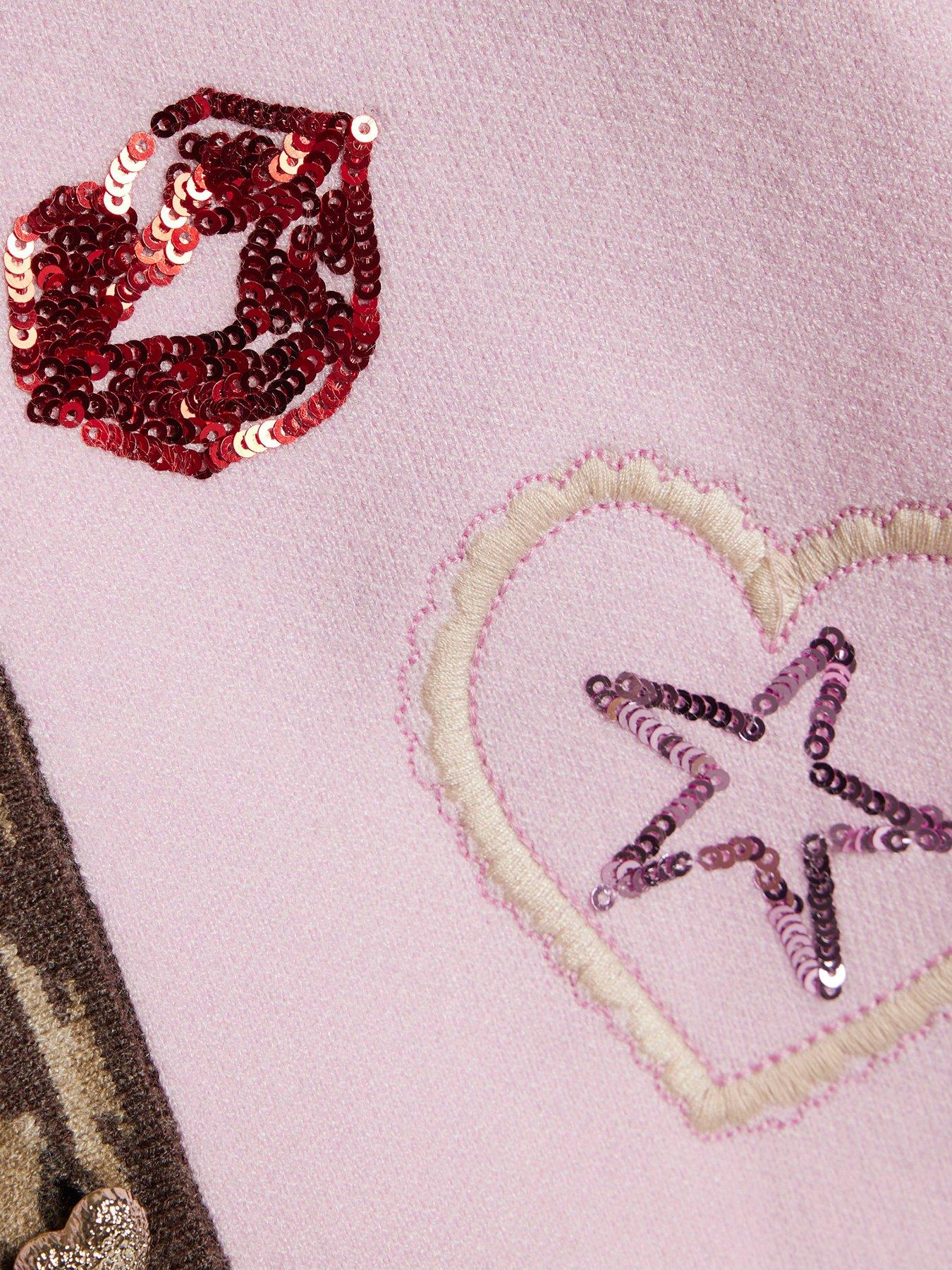 Image 4 of 4 of River Island Mini Girls Mini Leopard Placket Sequin Patch Cardigan - Pink