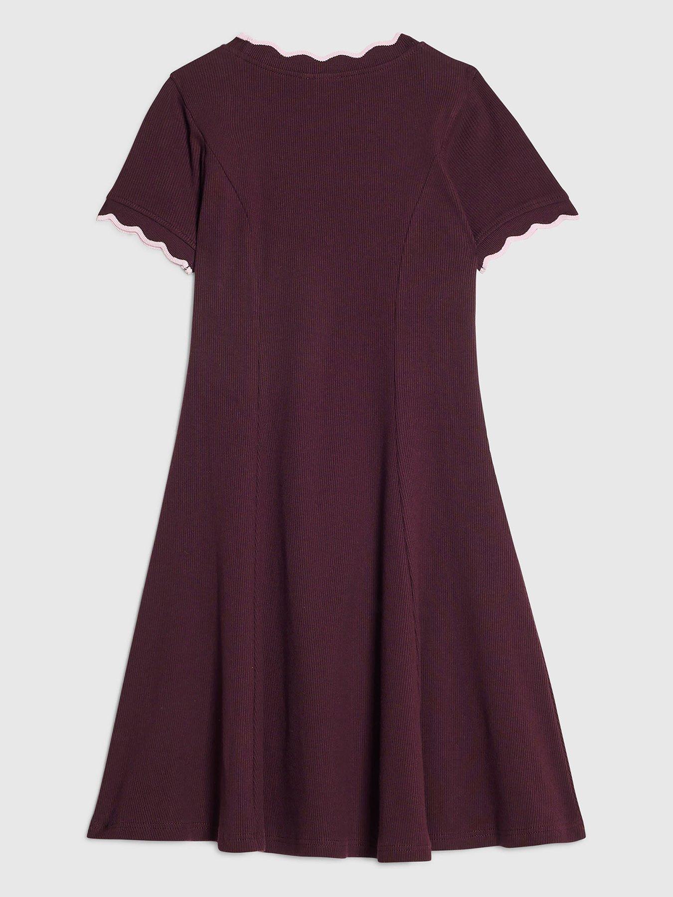 Image 2 of 4 of River Island Girls Scallop Edge Fit And Flare Dress - Purple