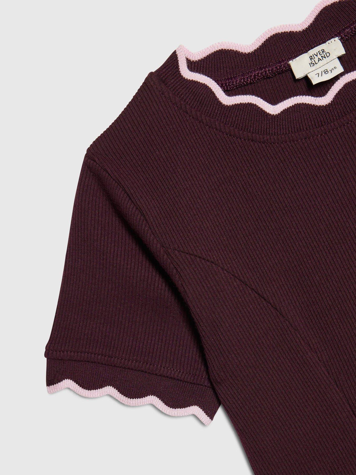 Image 3 of 4 of River Island Girls Scallop Edge Fit And Flare Dress - Purple