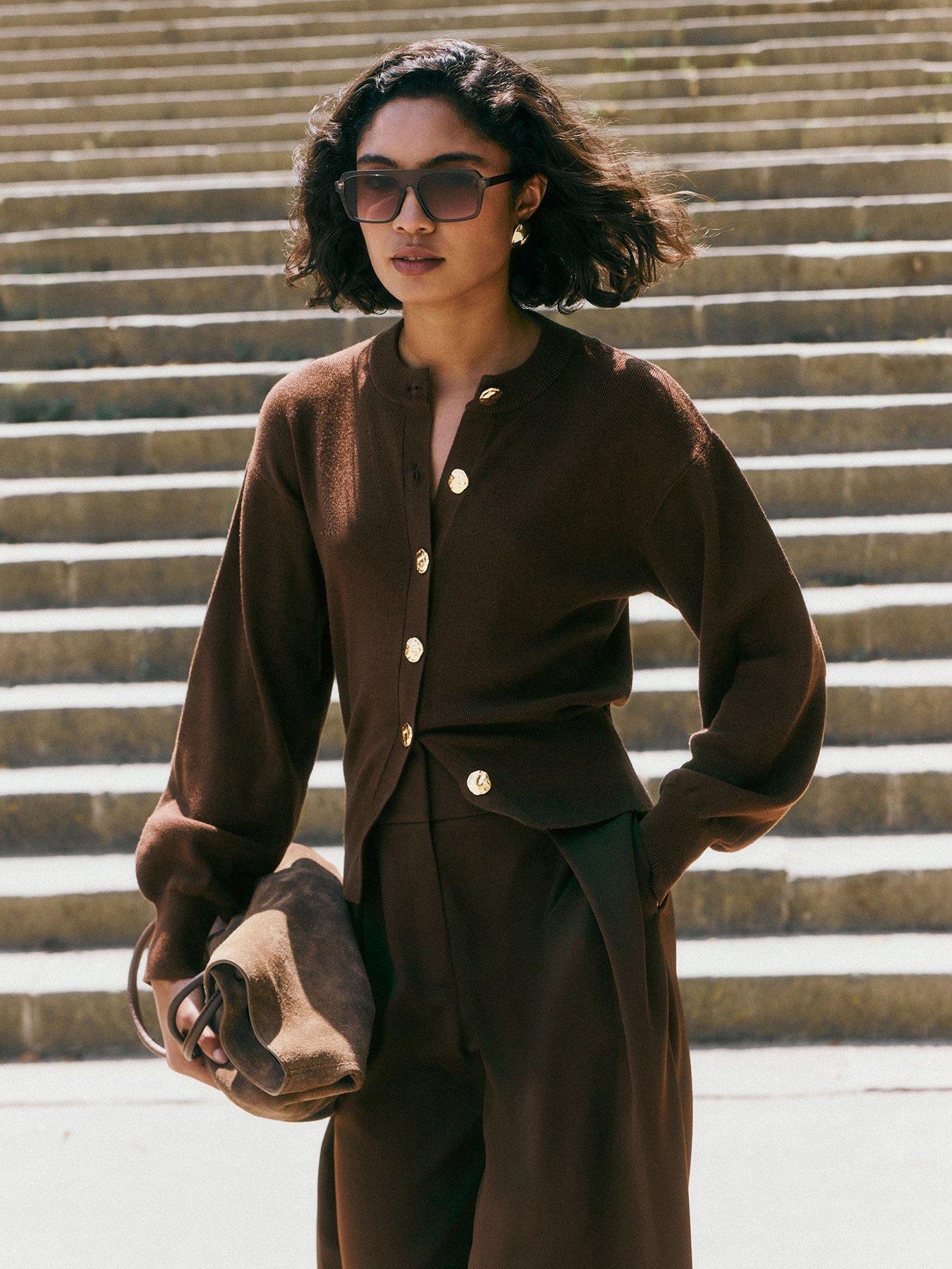Image 1 of 5 of Friends Like These Espresso Brown Balloon Sleeve Cardigan