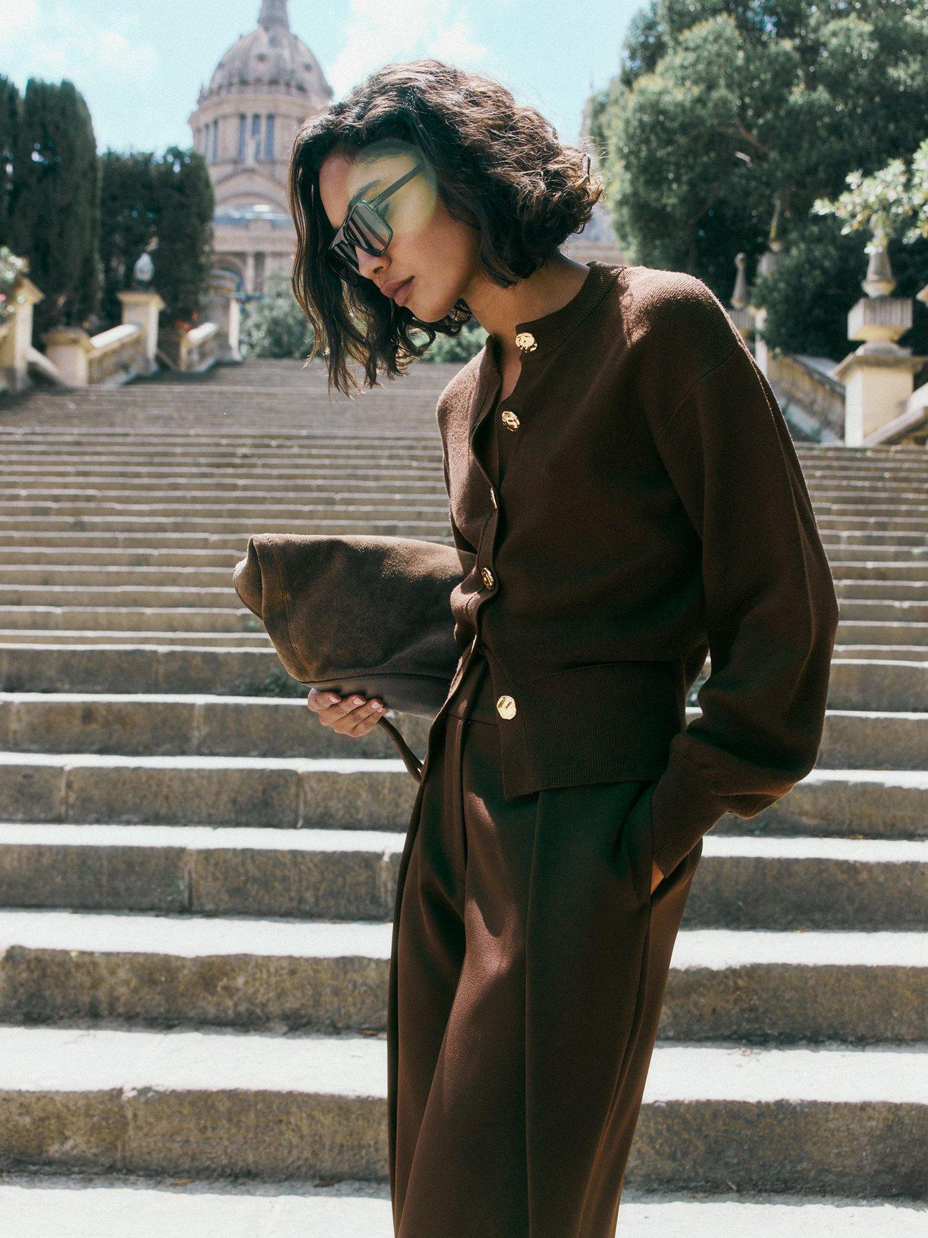 Image 3 of 5 of Friends Like These Espresso Brown Balloon Sleeve Cardigan