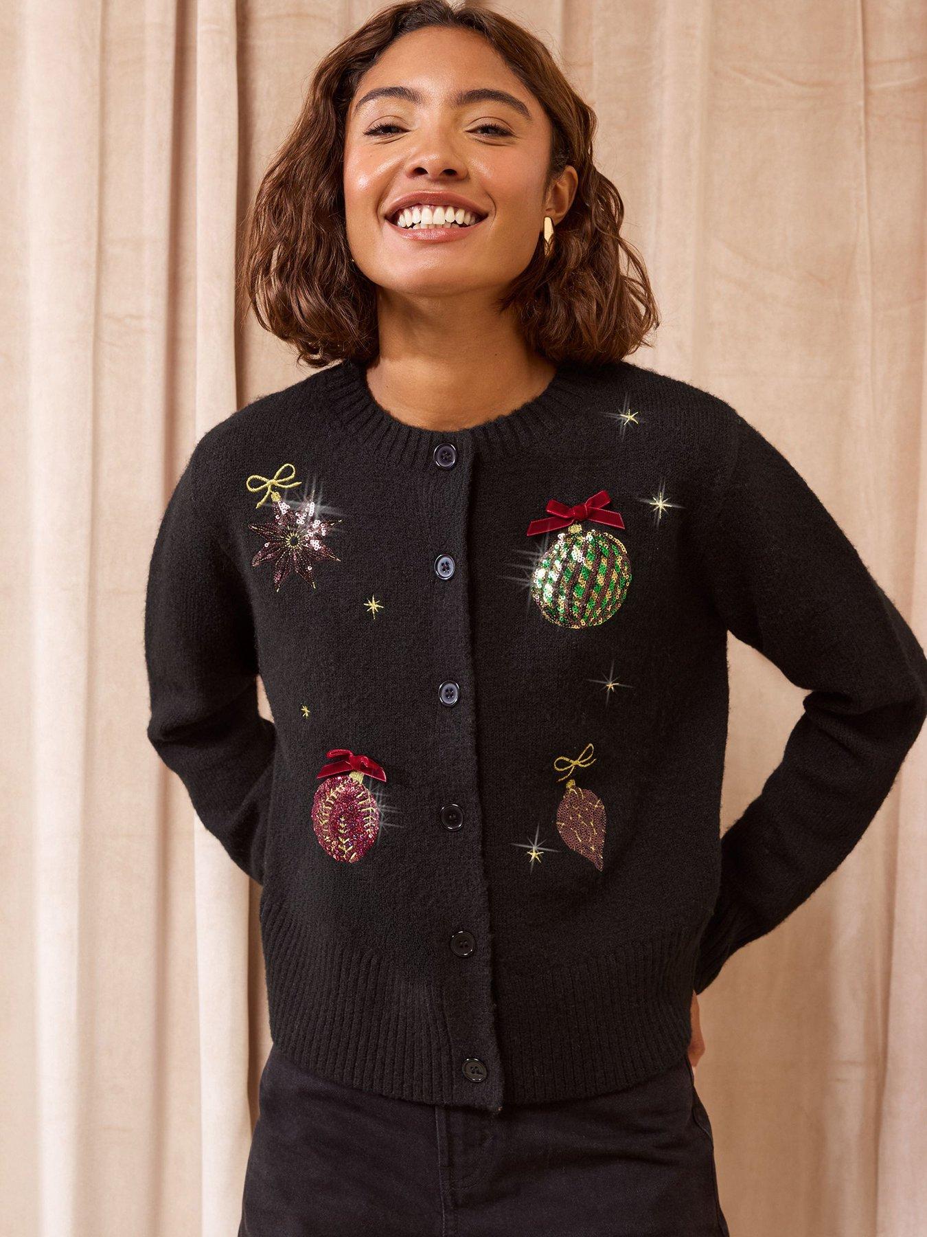 Image 1 of 5 of Friends Like These Black Bauble Detail Knit Cardigan