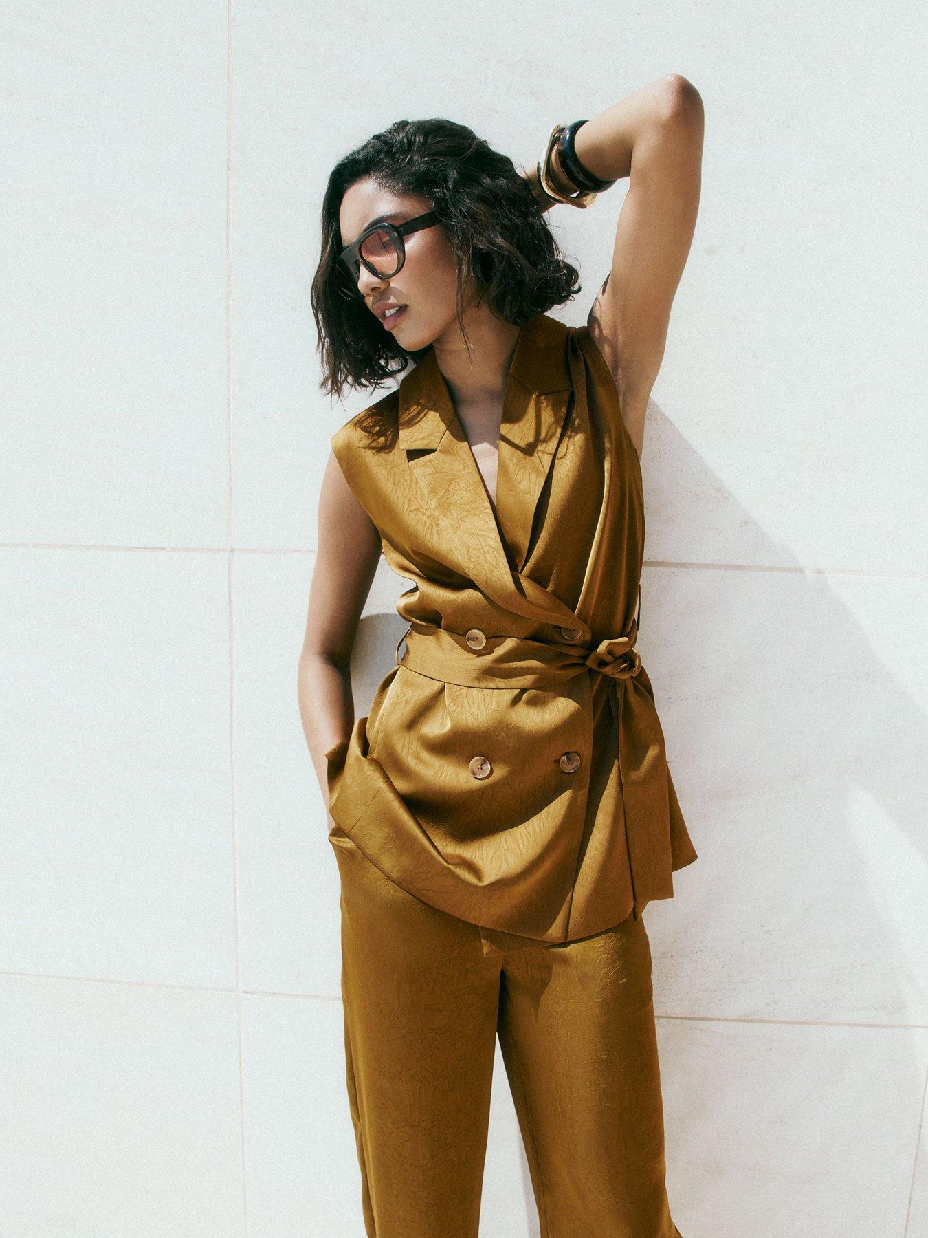 Image 4 of 4 of Friends Like These Olive Green Satin Barrel Trousers