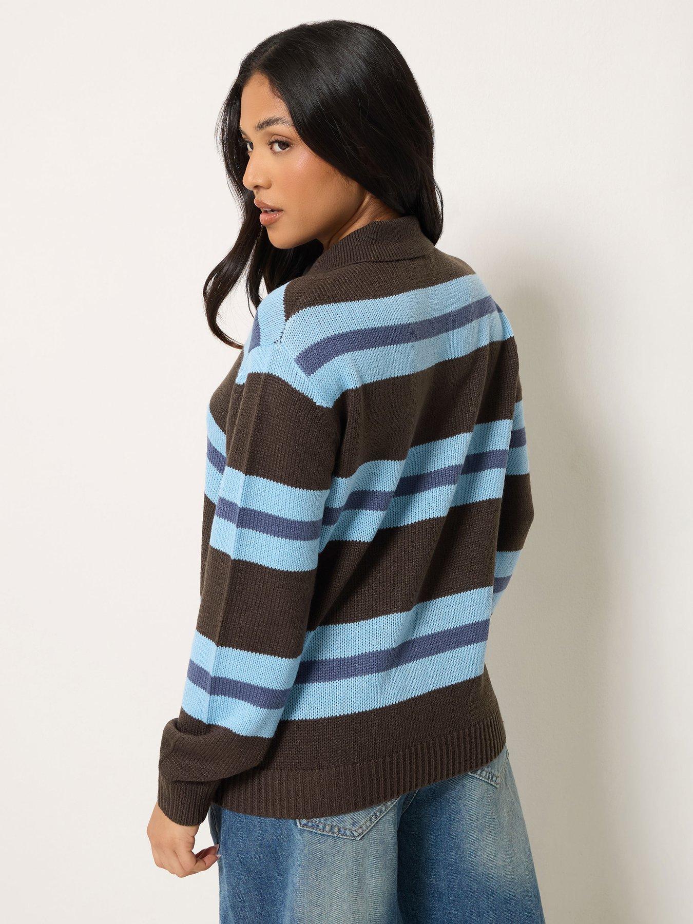 Image 2 of 4 of PixieGirl Petite Stripe Polo Jumper - Brown/Blue