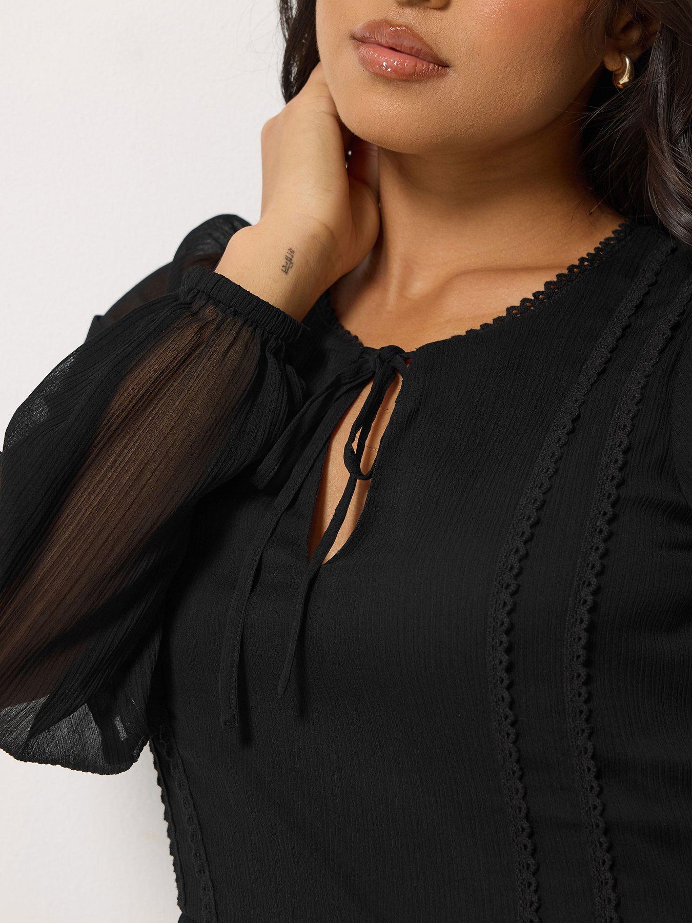 Image 4 of 4 of PixieGirl PixieGirl Womens Petite Tie Neck Tiered Midi Dress - Black