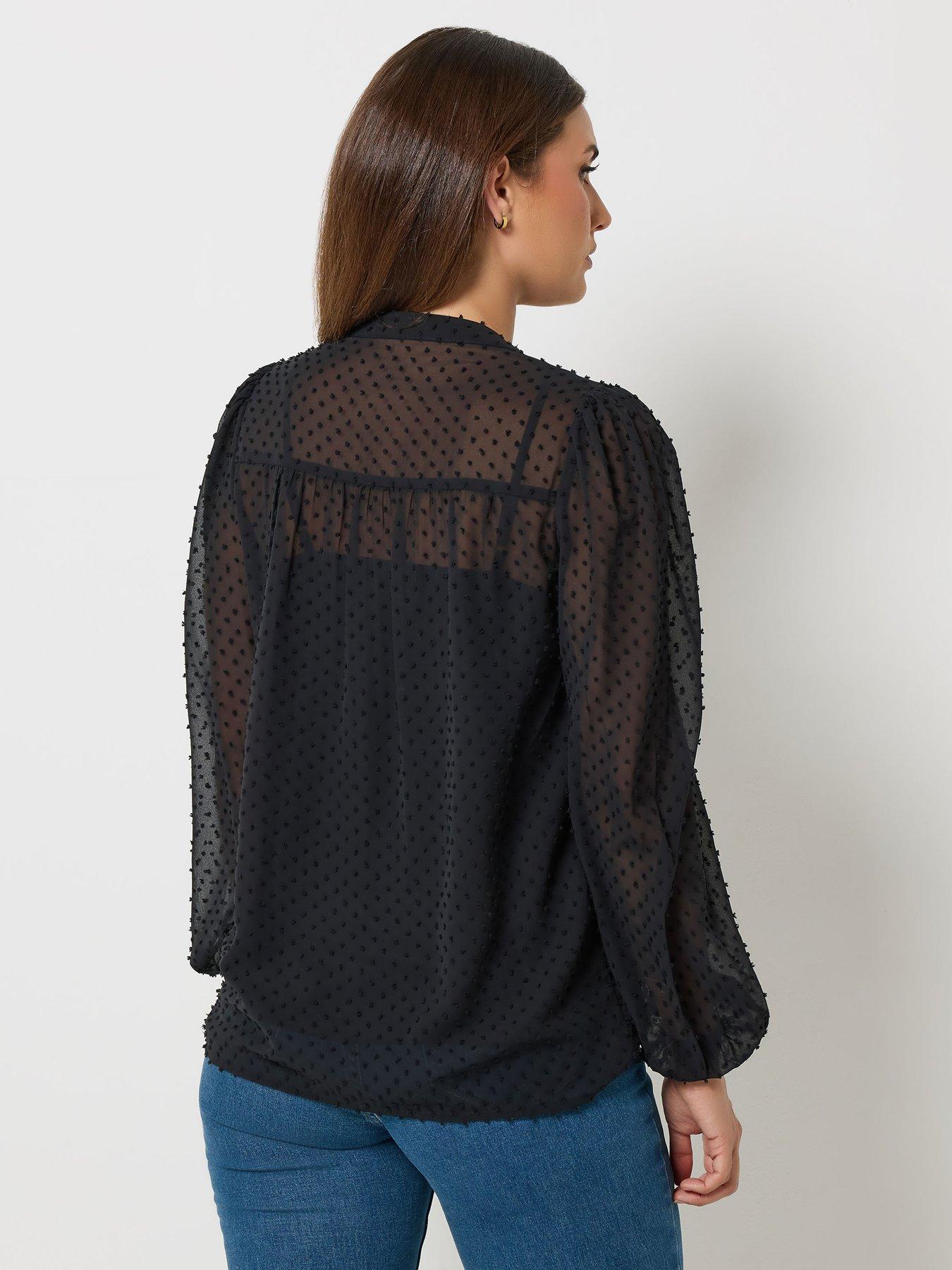 Image 2 of 4 of Long Tall Sally Womens Tall Dobby Sheer Sleeve Blouse - Black