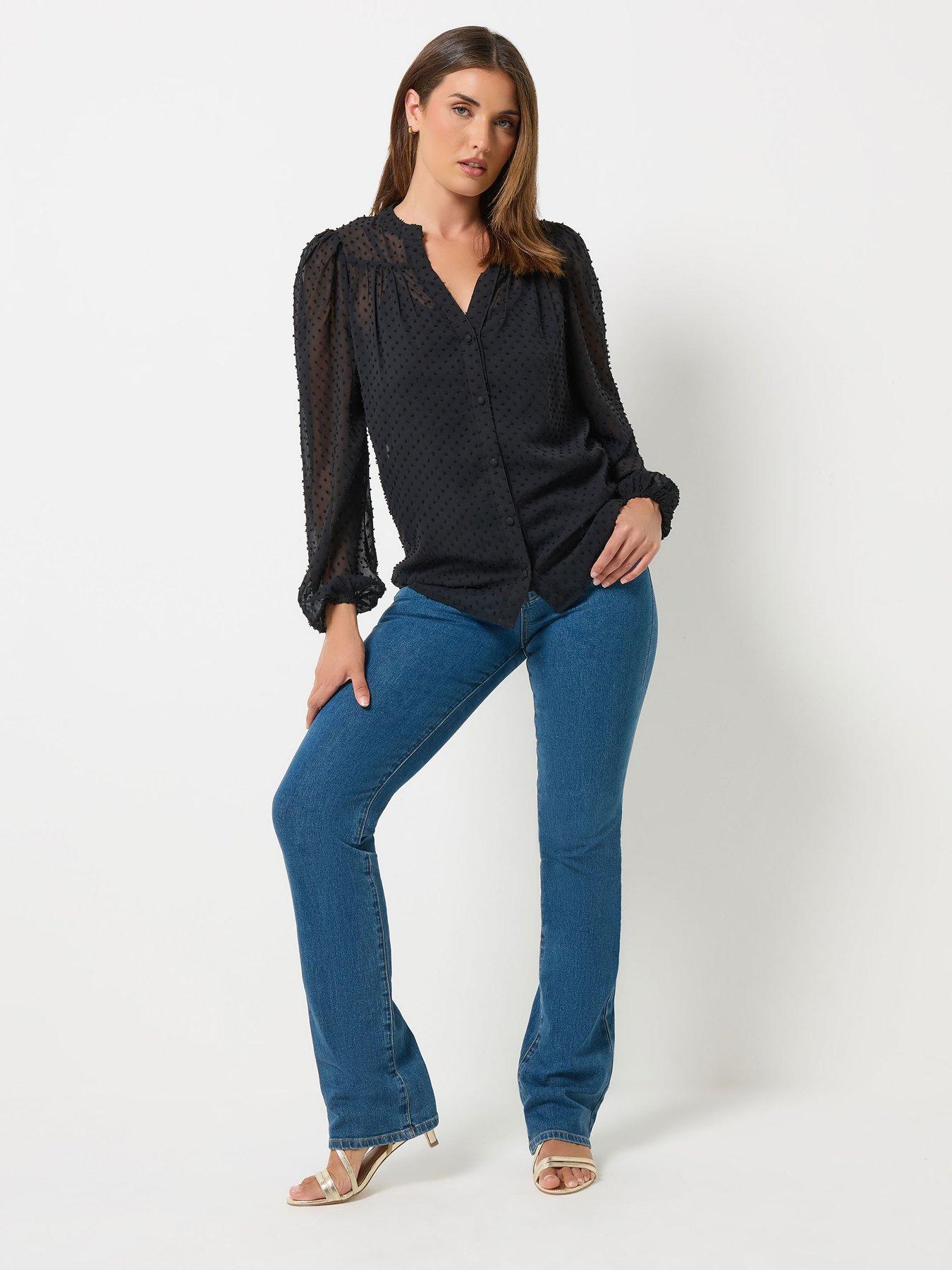 Image 3 of 4 of Long Tall Sally Womens Tall Dobby Sheer Sleeve Blouse - Black