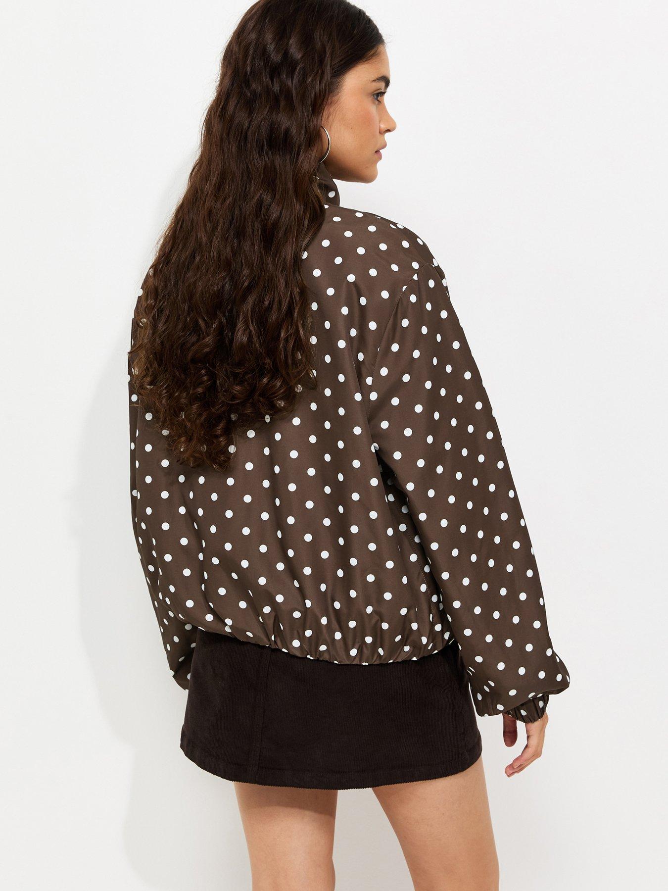 Image 2 of 6 of New Look Brown Polka Dot Bubble Hem Zip Windbreaker Jacket