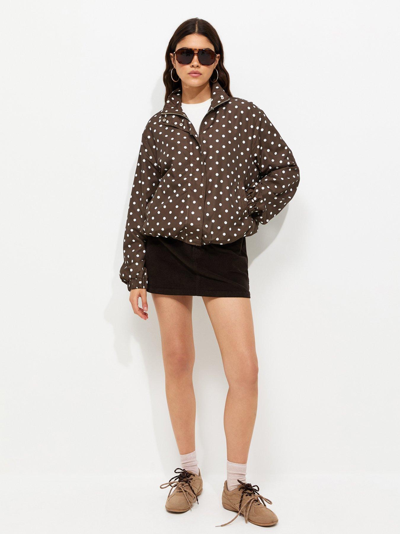 Image 4 of 6 of New Look Brown Polka Dot Bubble Hem Zip Windbreaker Jacket