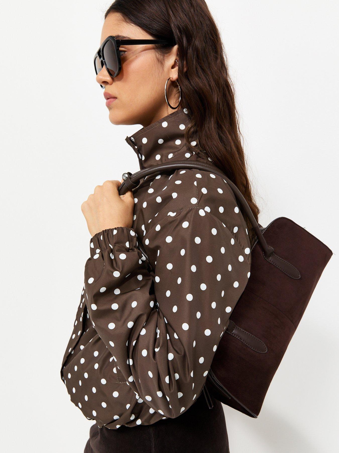 Image 5 of 6 of New Look Brown Polka Dot Bubble Hem Zip Windbreaker Jacket
