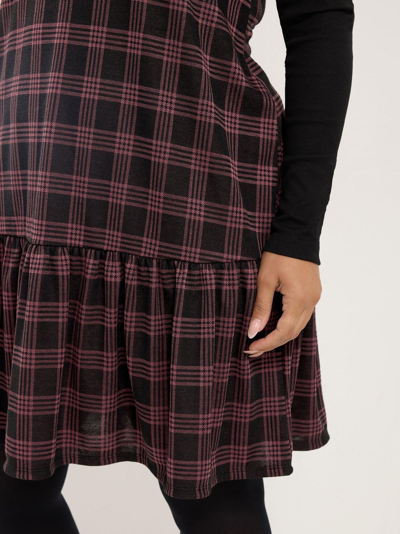 Image 4 of 4 of Yours Curve V Neck Check Pinafore Dress - Red