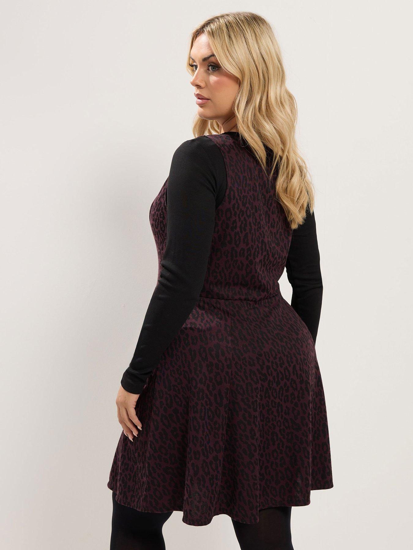 Image 2 of 4 of Yours Curve Pinafore Dress - Brown