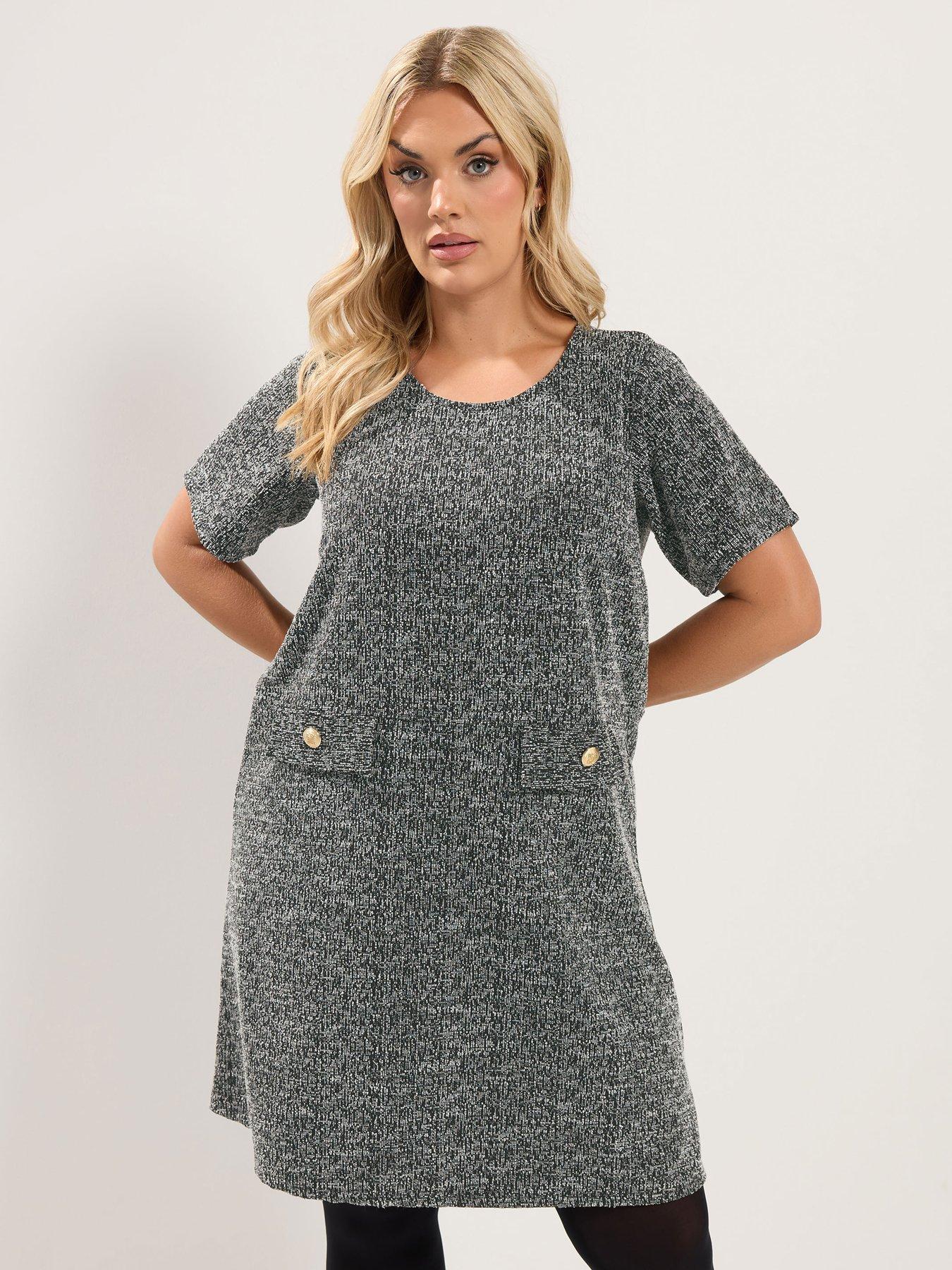 Image 1 of 4 of Yours Curve Short Sleeve Boucle Dress - Grey