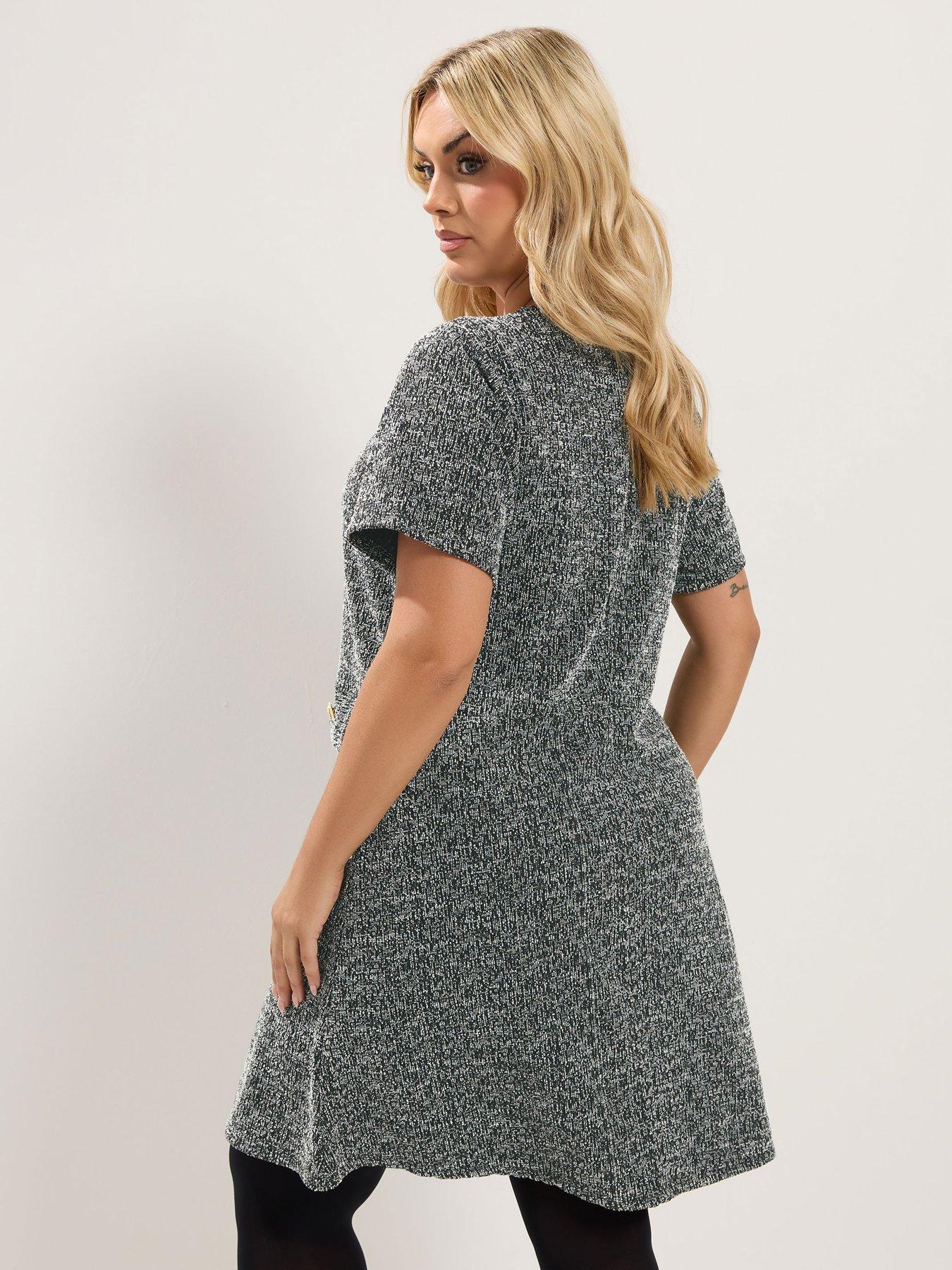 Image 2 of 4 of Yours Curve Short Sleeve Boucle Dress - Grey