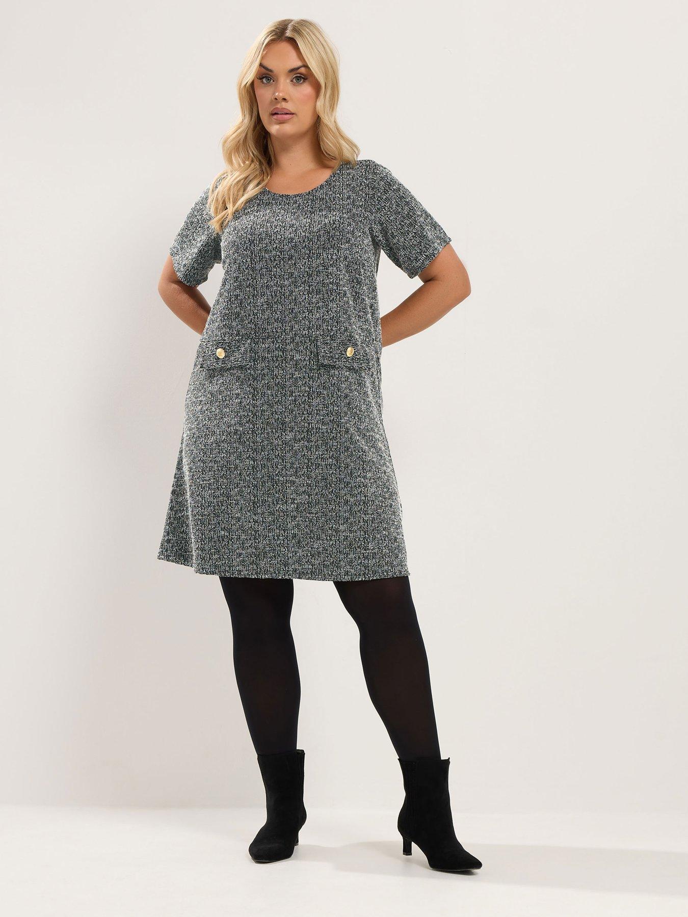 Image 3 of 4 of Yours Curve Short Sleeve Boucle Dress - Grey