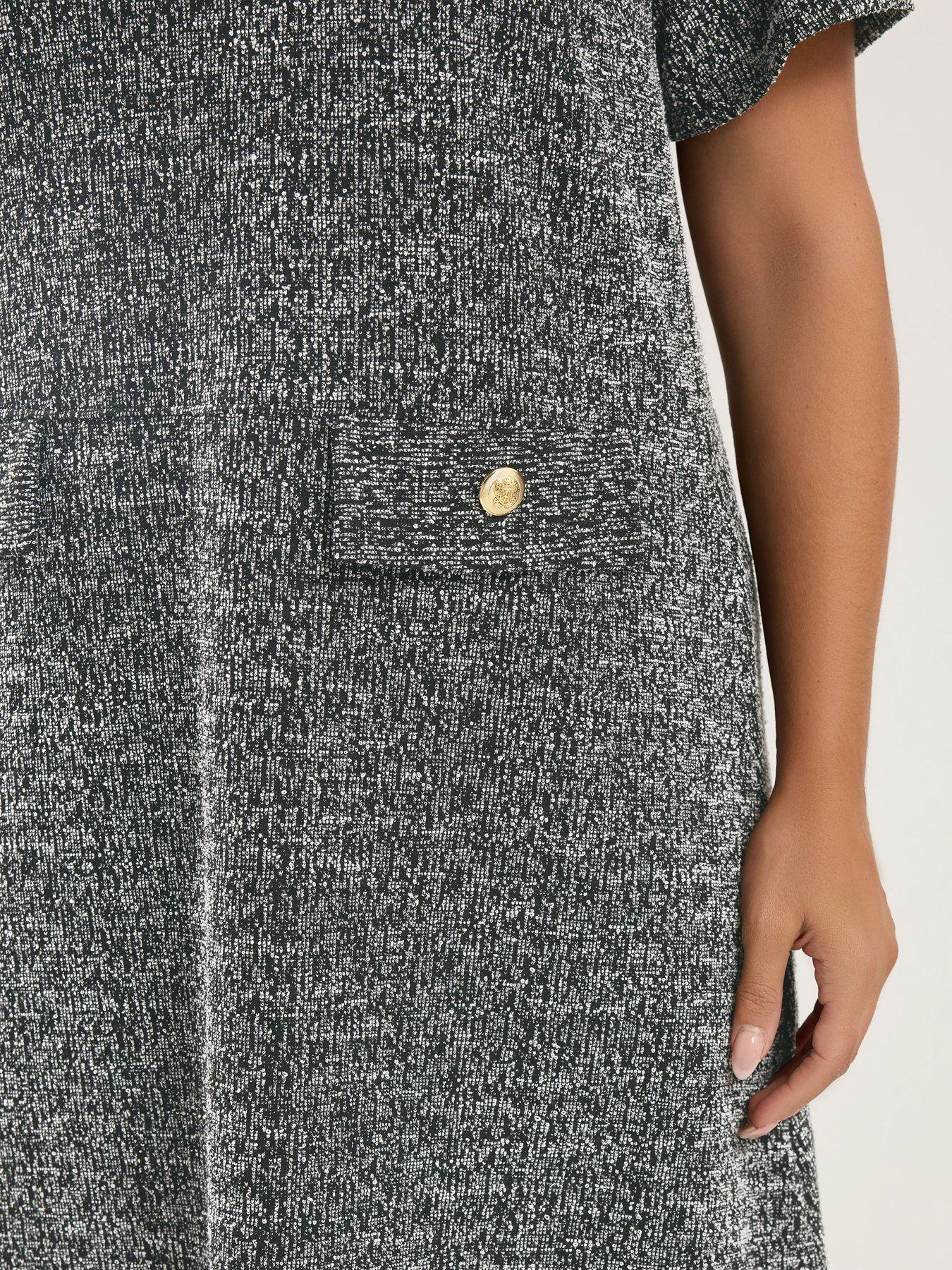 Image 4 of 4 of Yours Curve Short Sleeve Boucle Dress - Grey