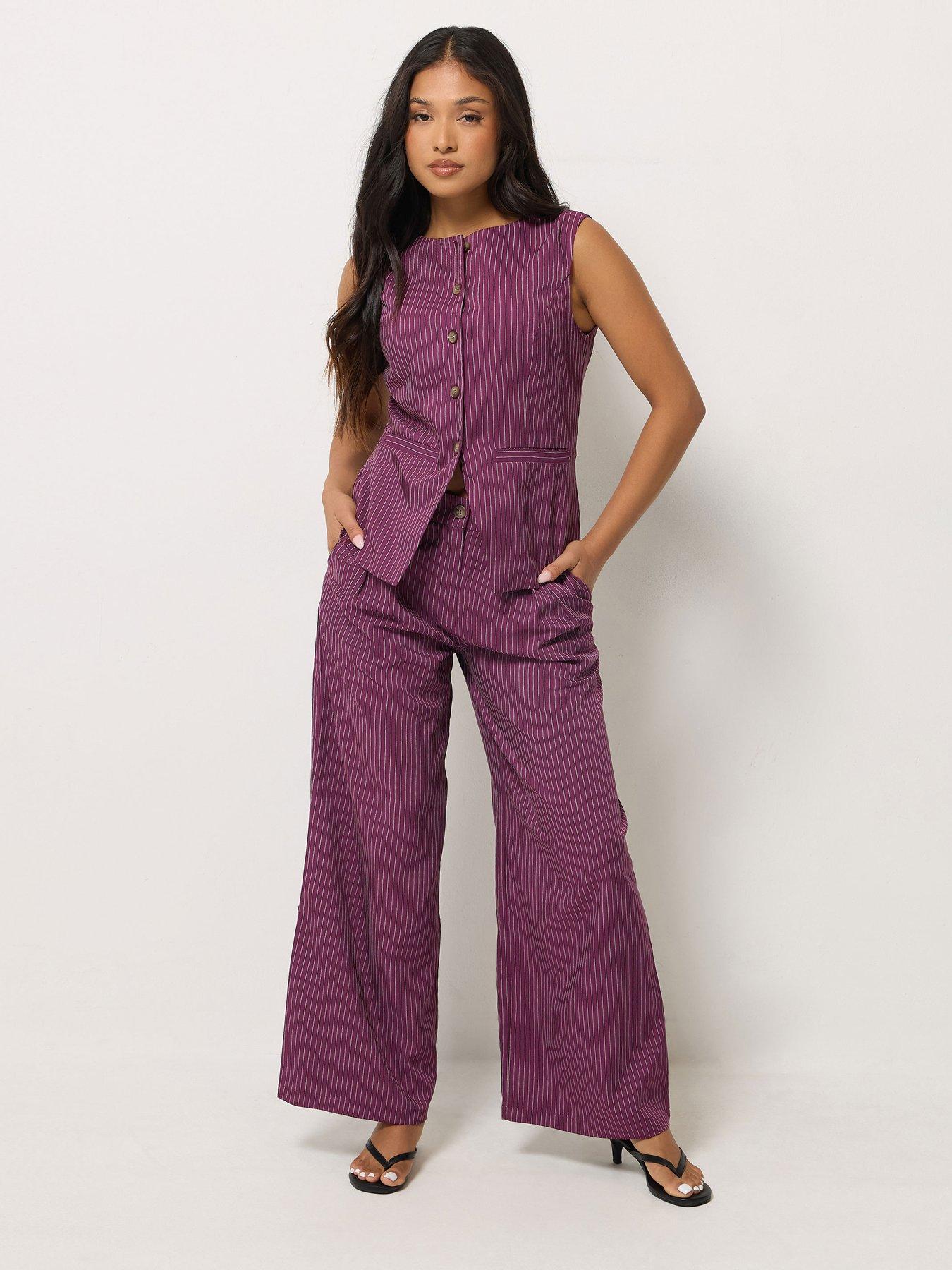 Image 3 of 4 of PixieGirl Womens Petite Pinstripe Button-Through Waistcoat - Burgundy