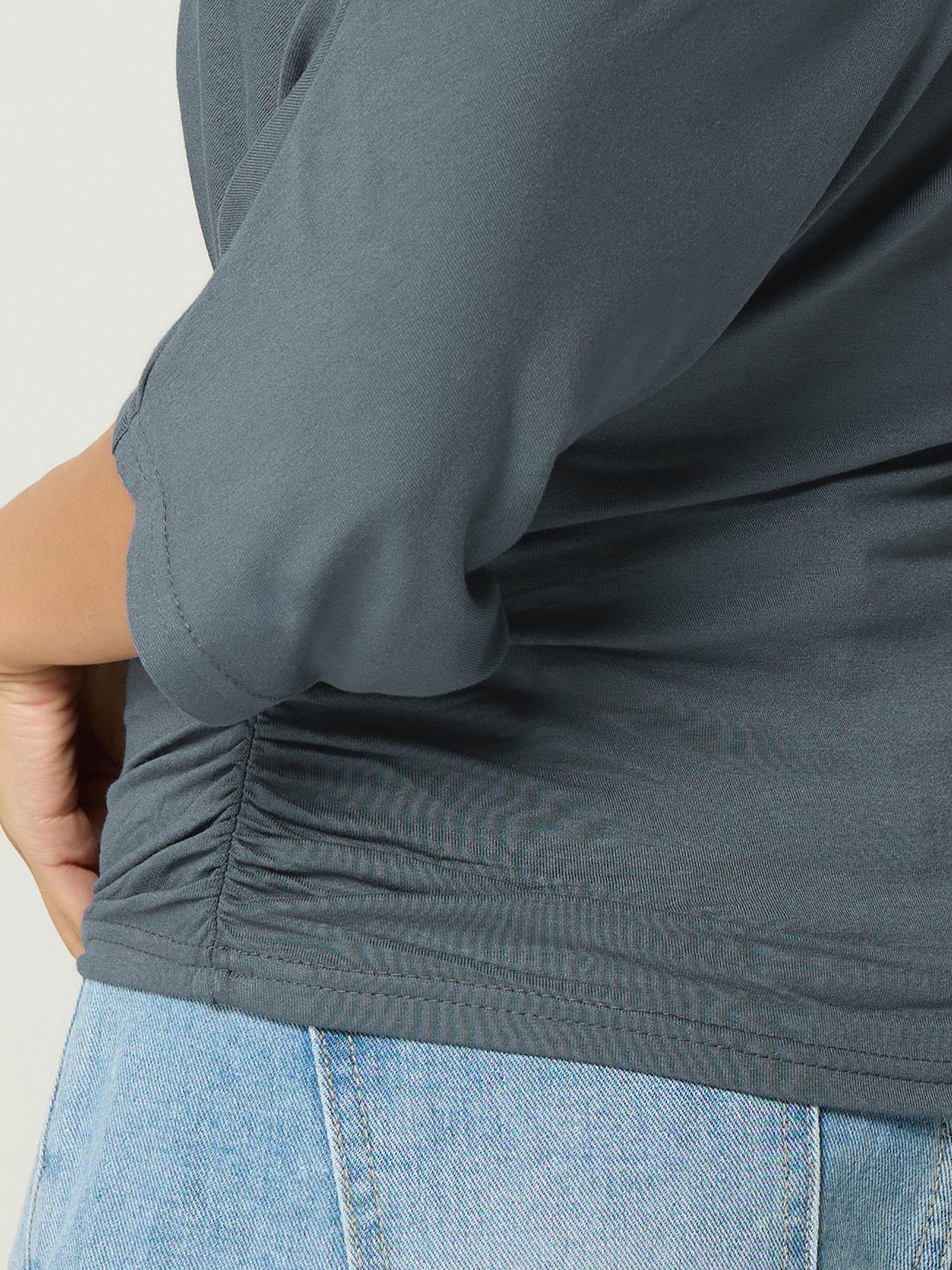 Image 4 of 4 of PixieGirl Petite Slash Neck Short Sleeve Top - Grey