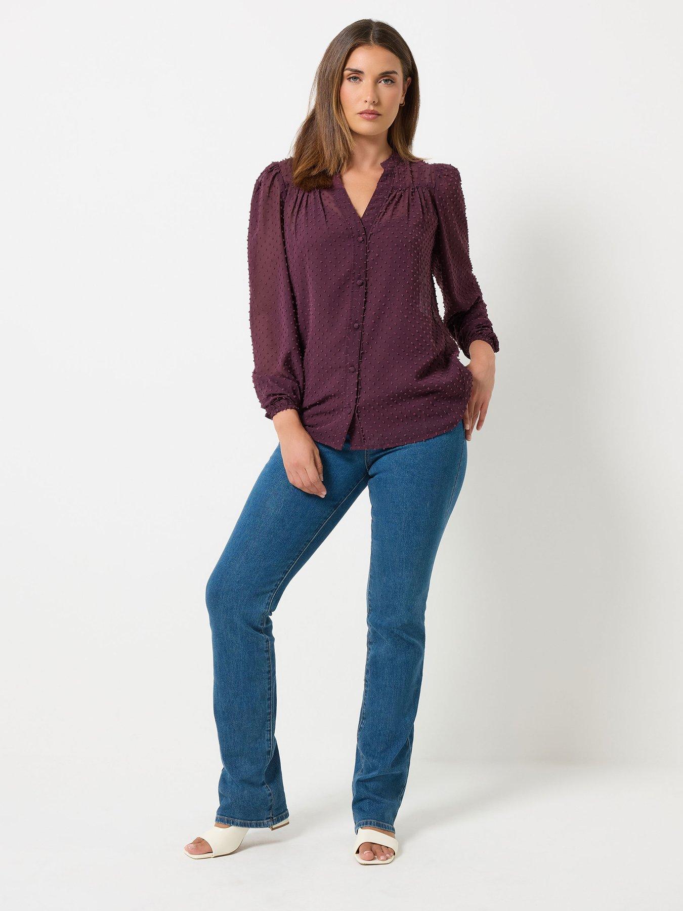 Image 3 of 4 of Long Tall Sally Womens Tall Dobby V-Neck Blouse - Red