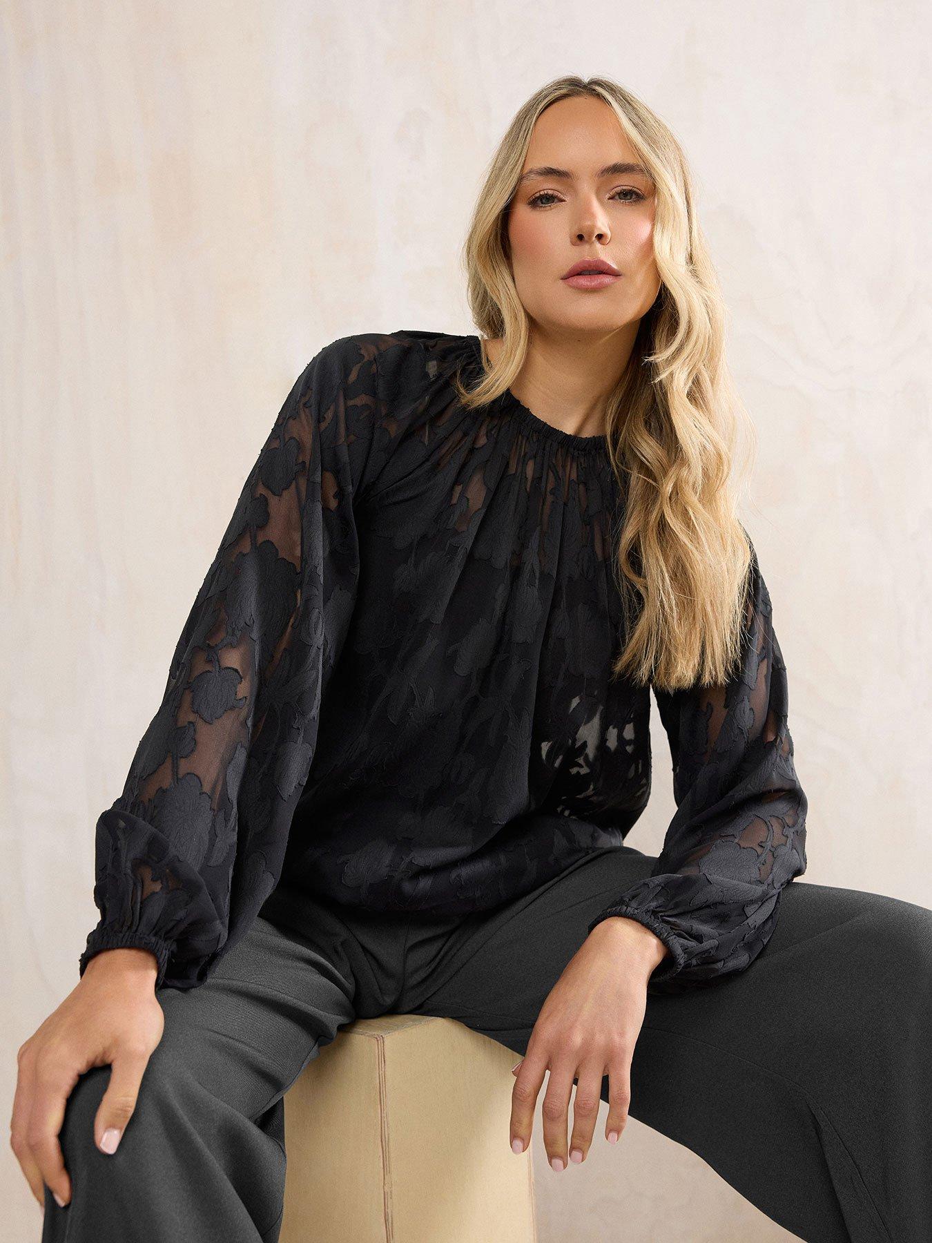 Long Tall Sally Burnout Bubble Hem Top - Black