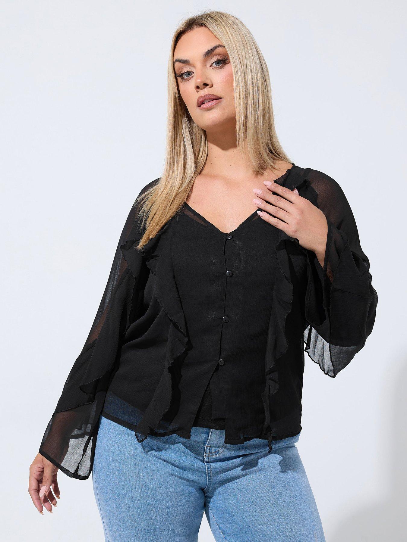 Image 1 of 4 of Yours Curve Waterfall Ruffle Blouse