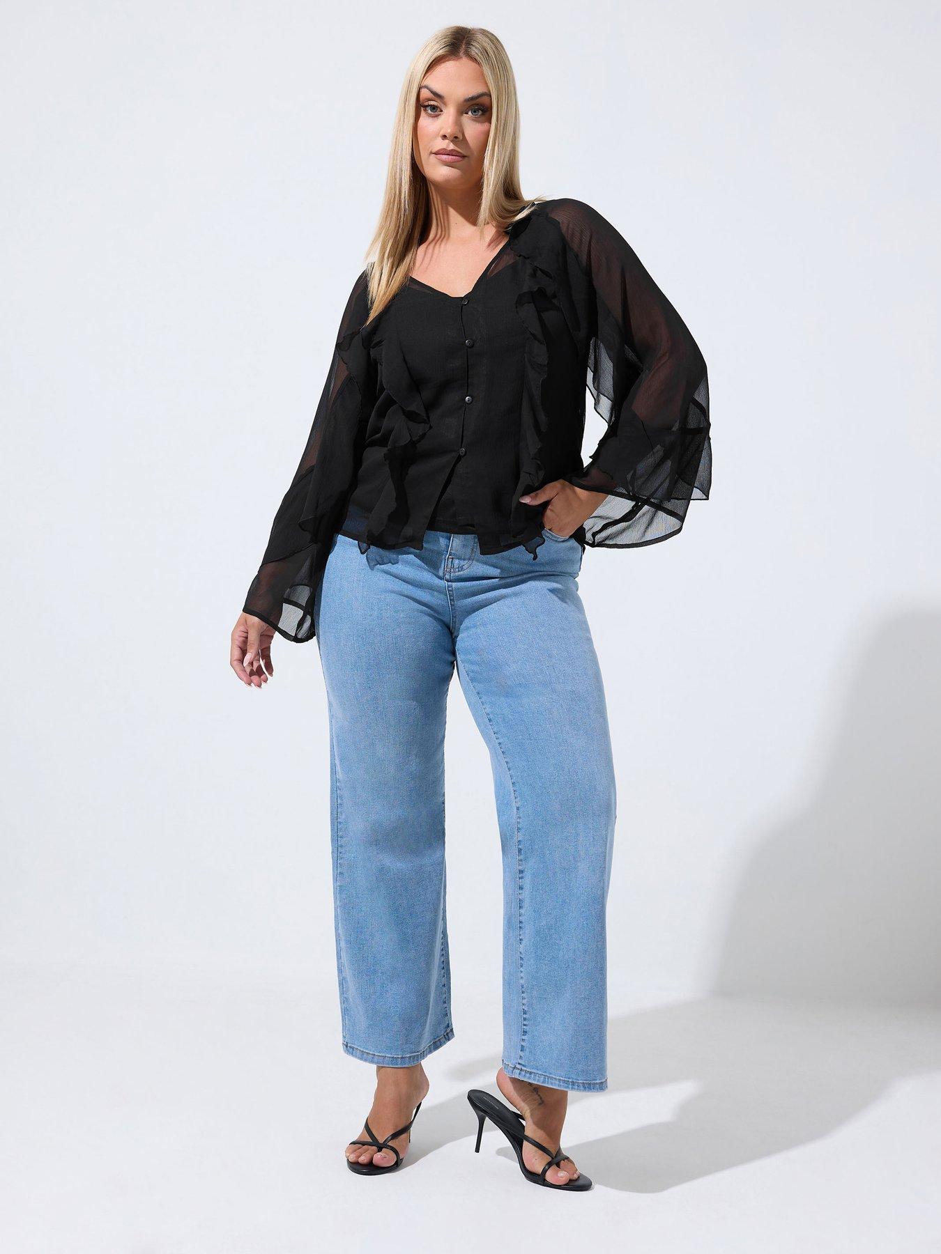 Image 3 of 4 of Yours Curve Waterfall Ruffle Blouse