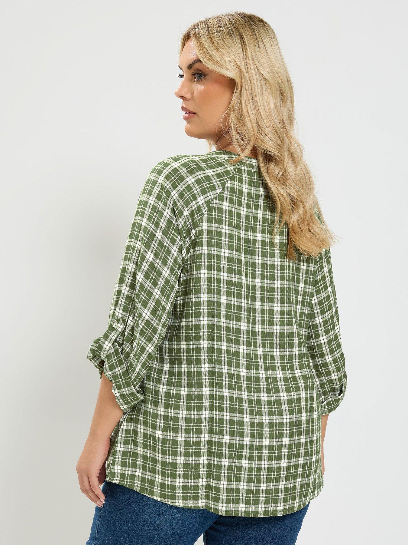 Image 2 of 4 of Yours Curve Check Button Thru Tie Top - Green