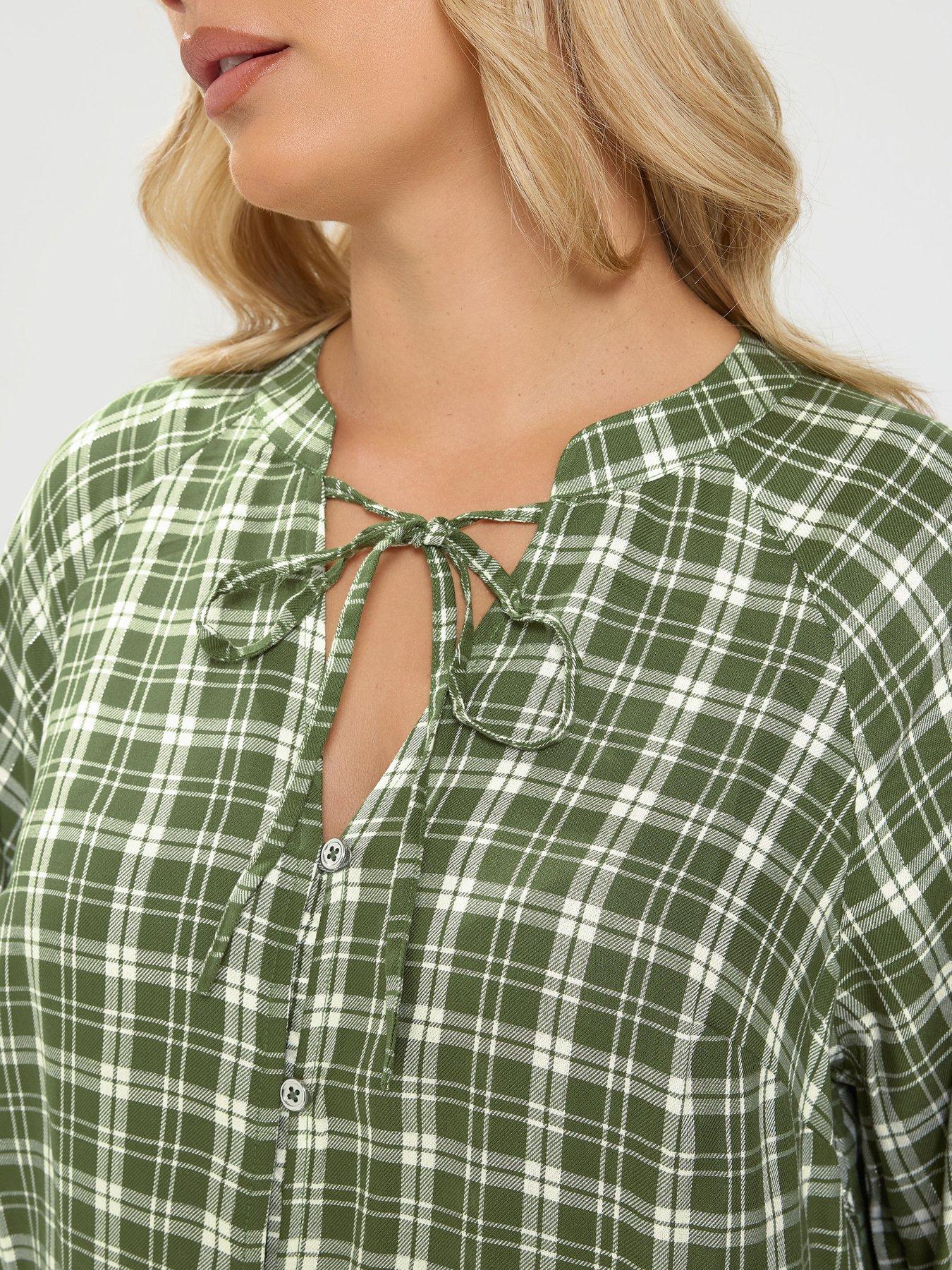 Image 4 of 4 of Yours Curve Check Button Thru Tie Top - Green