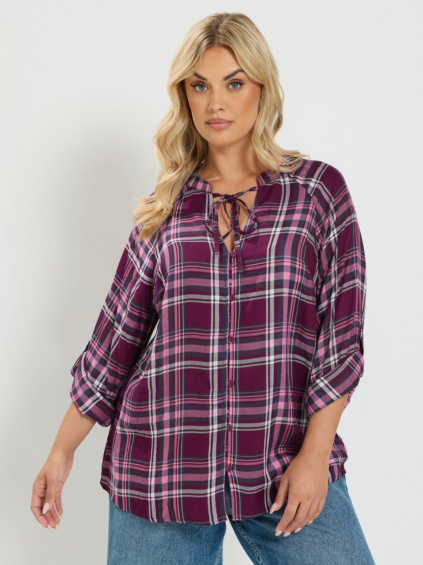 Image 1 of 4 of Yours Curve Check Button Through&nbsp;Tie Top - Pink
