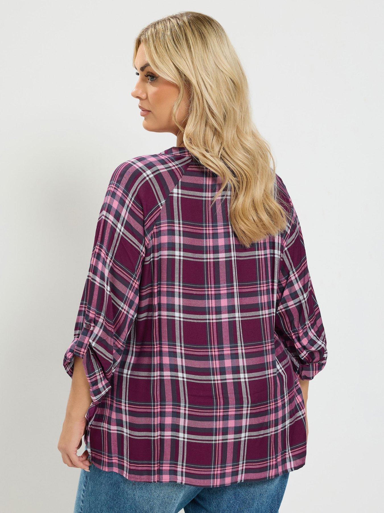 Image 2 of 4 of Yours Curve Check Button Through&nbsp;Tie Top - Pink