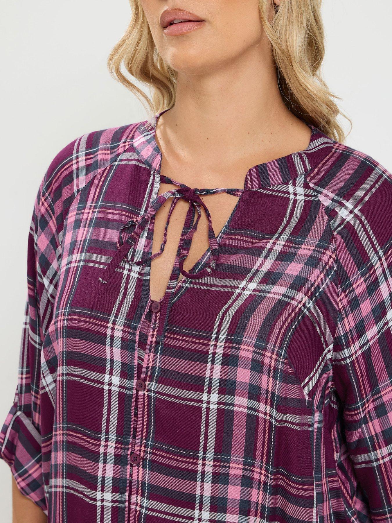 Image 4 of 4 of Yours Curve Check Button Through&nbsp;Tie Top - Pink
