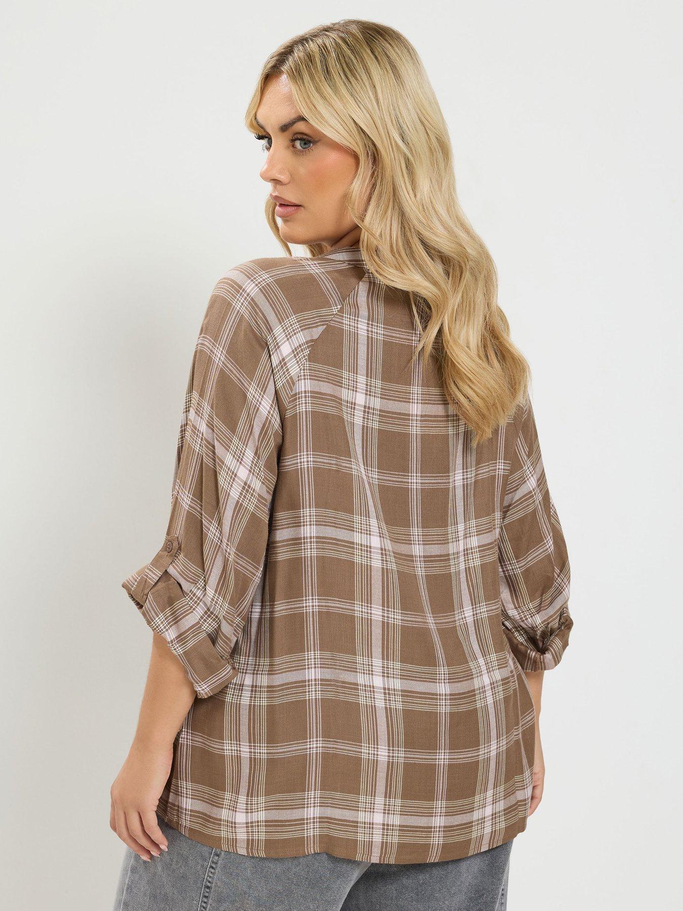 Image 2 of 4 of Yours Curve Check Button Through&nbsp;Tie Top - Brown