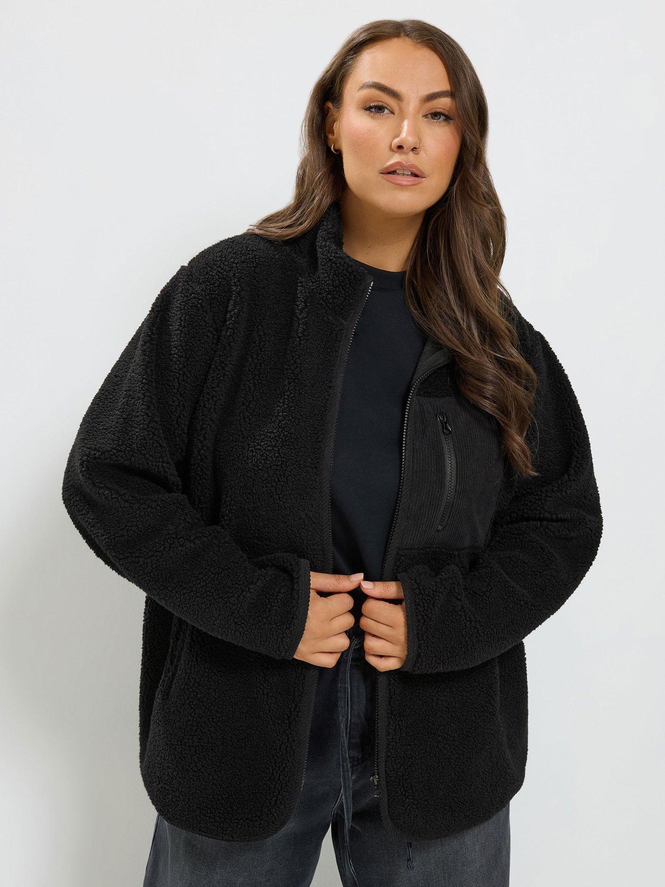 Image 1 of 4 of Yours Womens Curve Borg Zip-Through Cord Pocket Fleece - Black