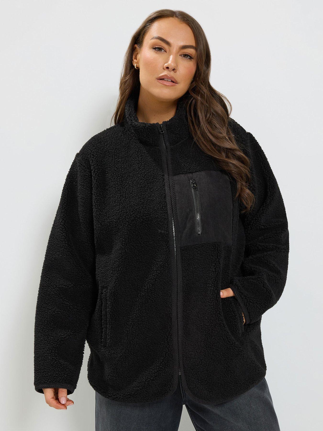 Image 4 of 4 of Yours Womens Curve Borg Zip-Through Cord Pocket Fleece - Black