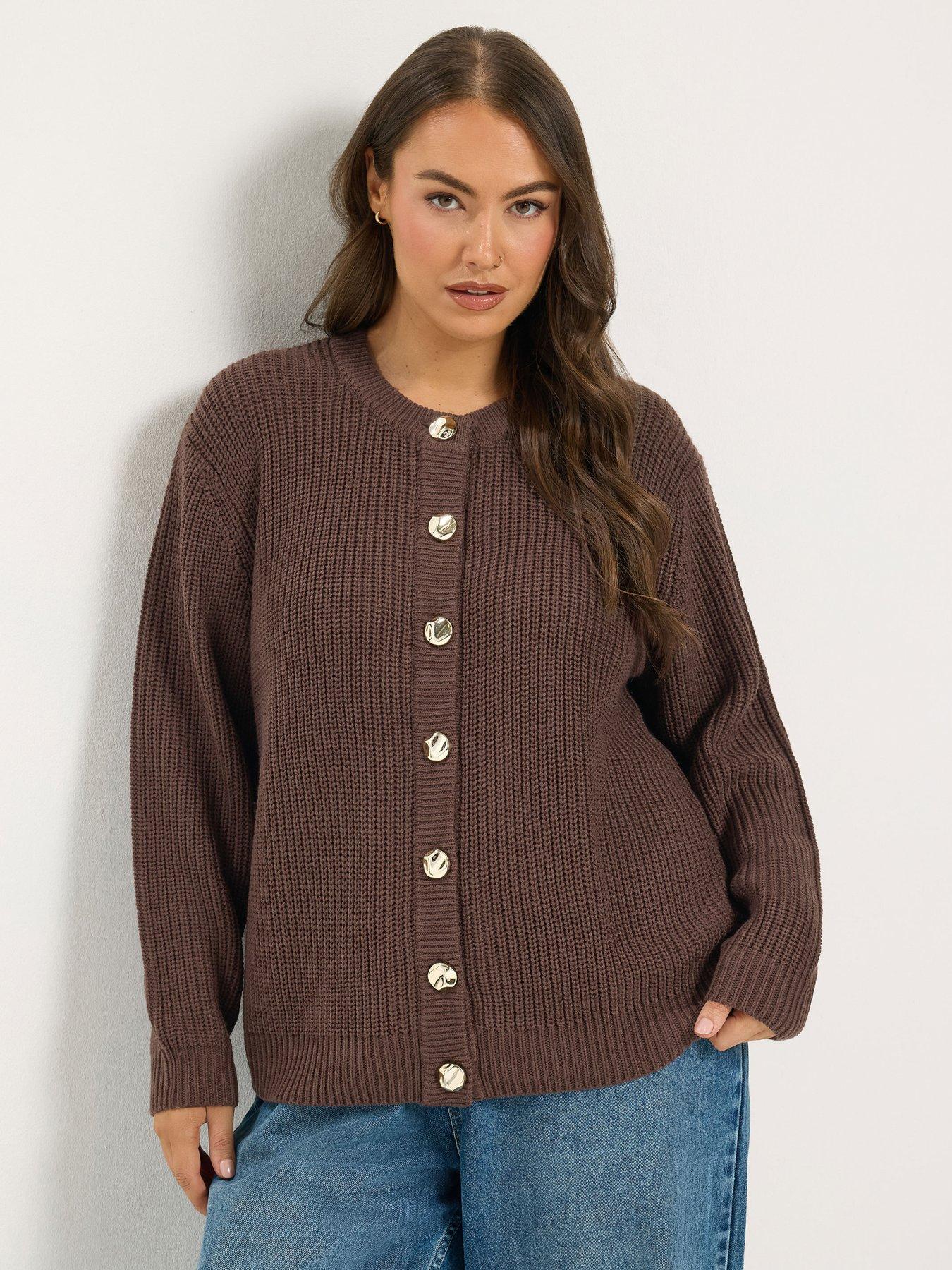 Image 1 of 4 of Yours Womens Curve Statement Metallic Button Cardigan - Brown