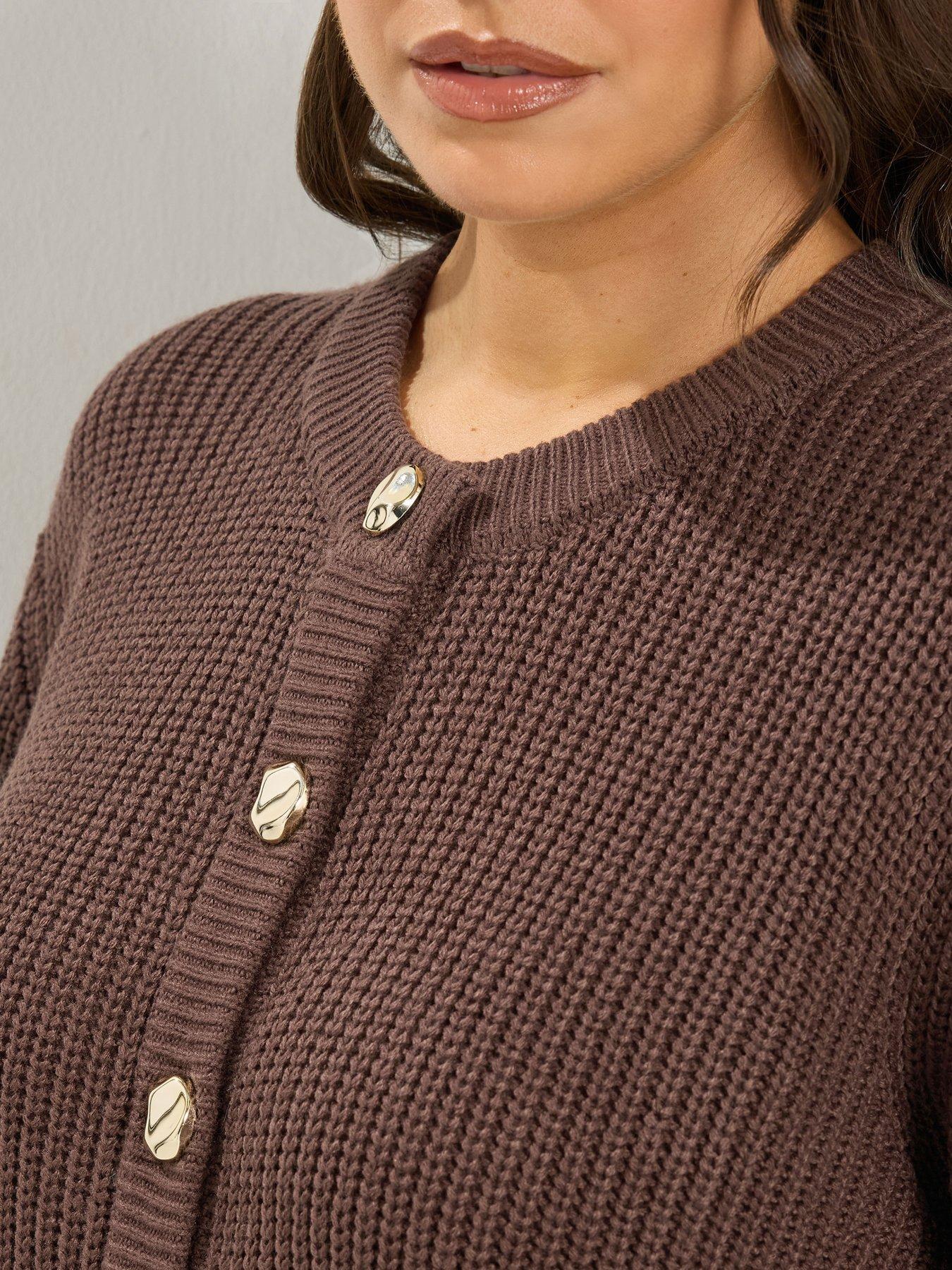 Image 4 of 4 of Yours Womens Curve Statement Metallic Button Cardigan - Brown