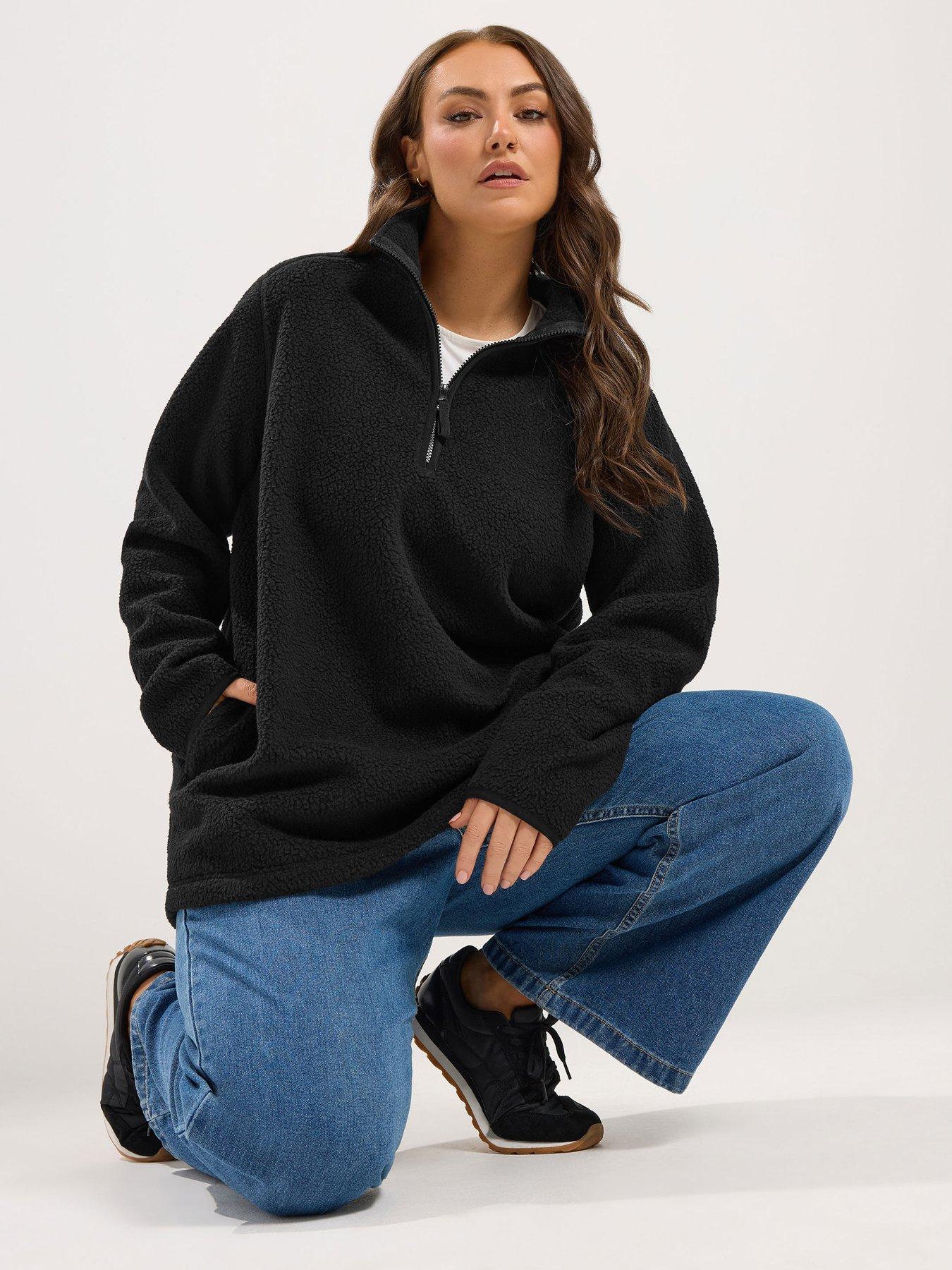 Image 1 of 4 of Yours Womens Plus Size Half-Zip Longer Length Fleece Jacket - Black