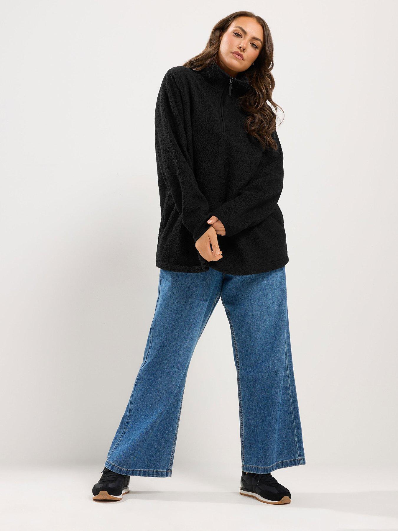 Image 3 of 4 of Yours Womens Plus Size Half-Zip Longer Length Fleece Jacket - Black