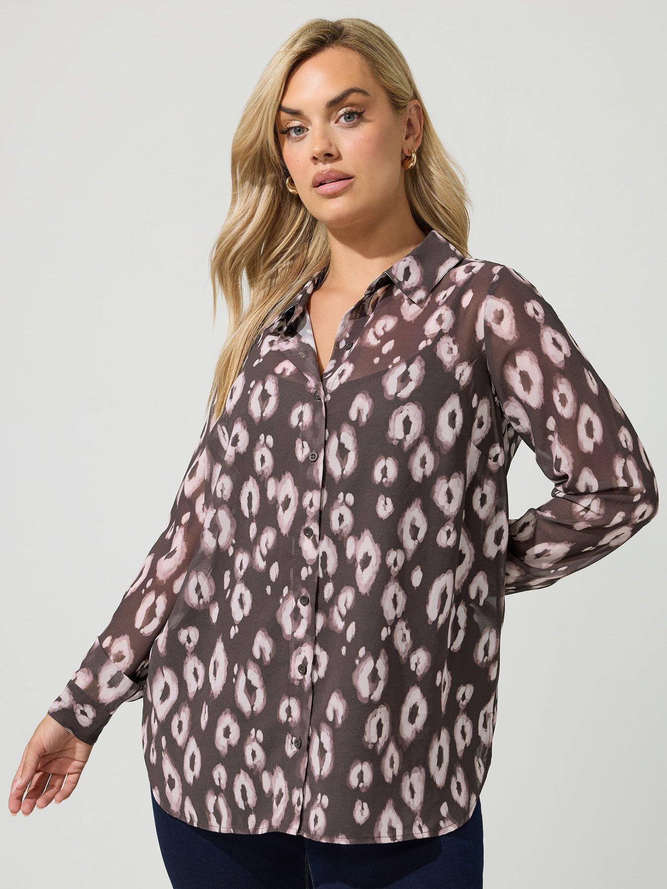 Image 1 of 4 of Yours Curve Animal Print Shirt - Brown