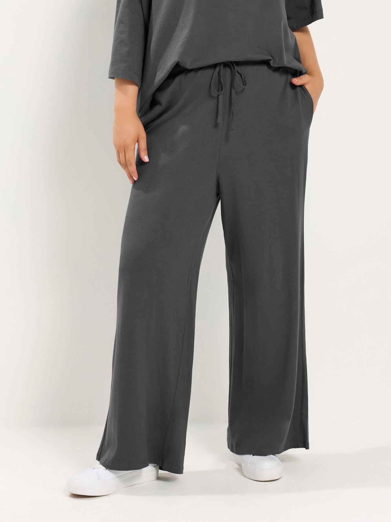 Yours Curve Cotton Wide Leg 30" Leggings - Grey