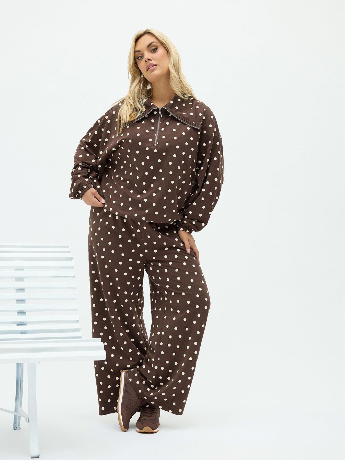 Image 1 of 4 of Yours Womens Curve Polka Dot Wide Leg Jogger - Grey