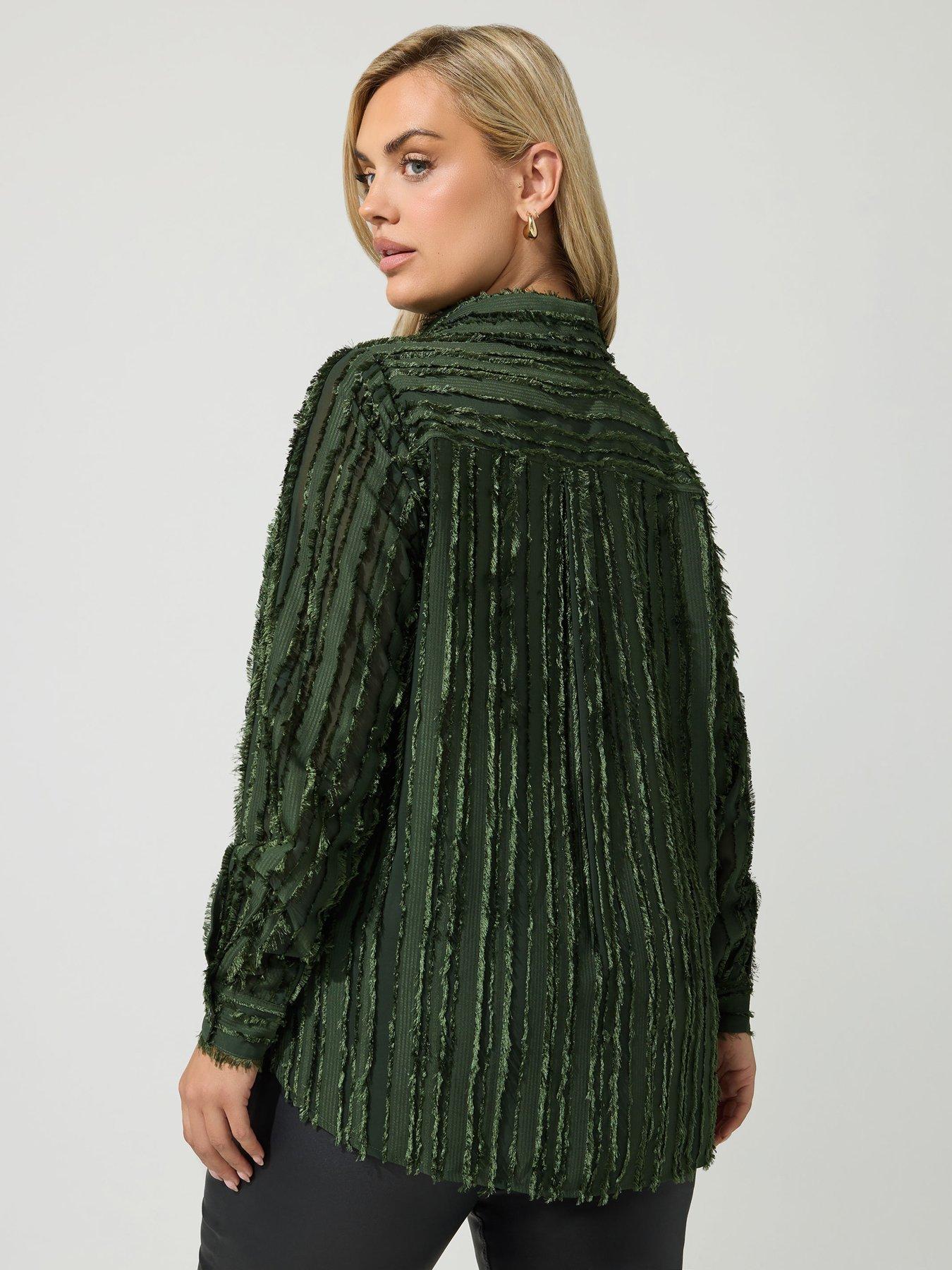 Image 2 of 4 of Yours Womens Curve Jacquard Stripe Shirt - Green