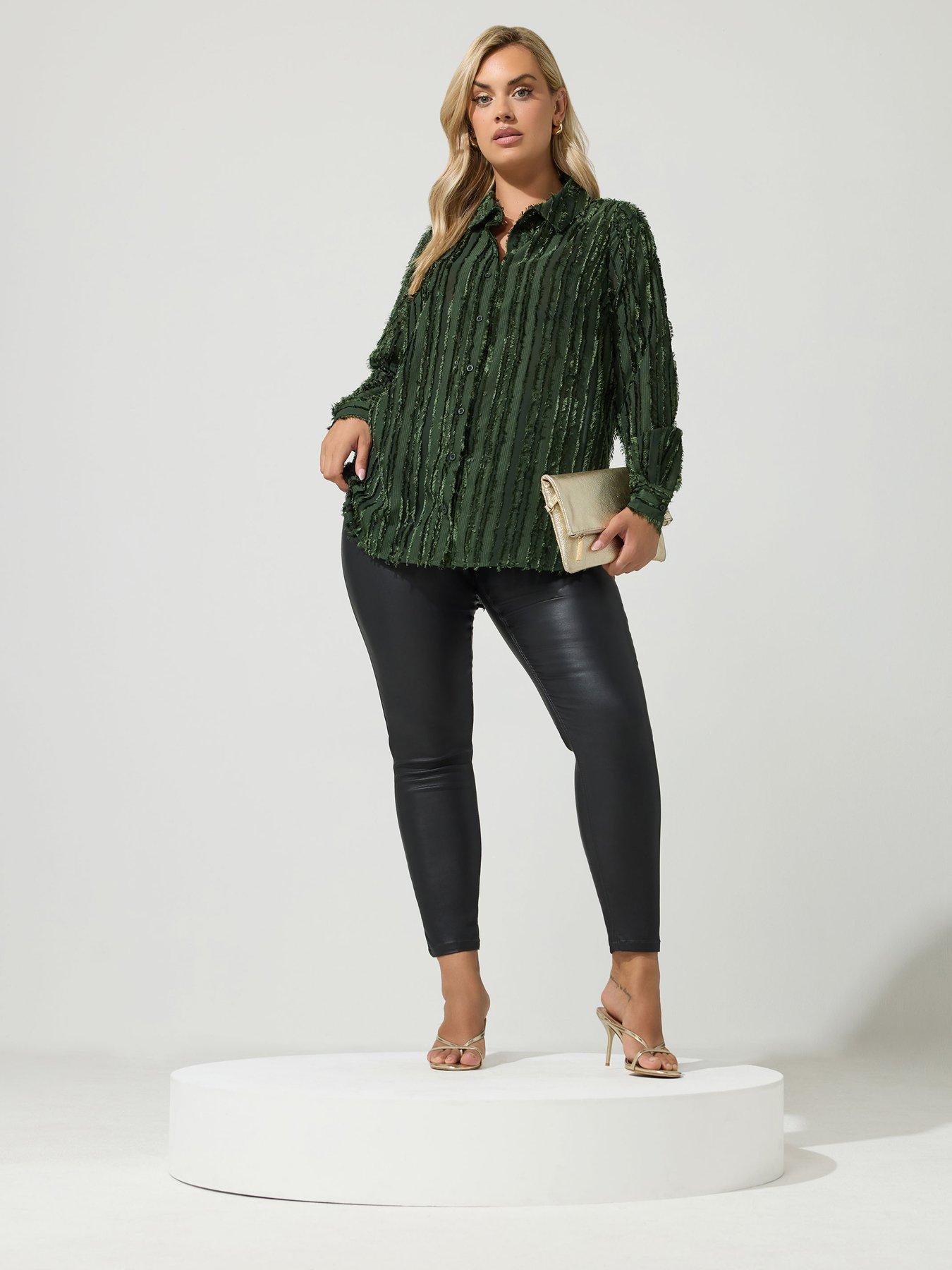 Image 3 of 4 of Yours Womens Curve Jacquard Stripe Shirt - Green