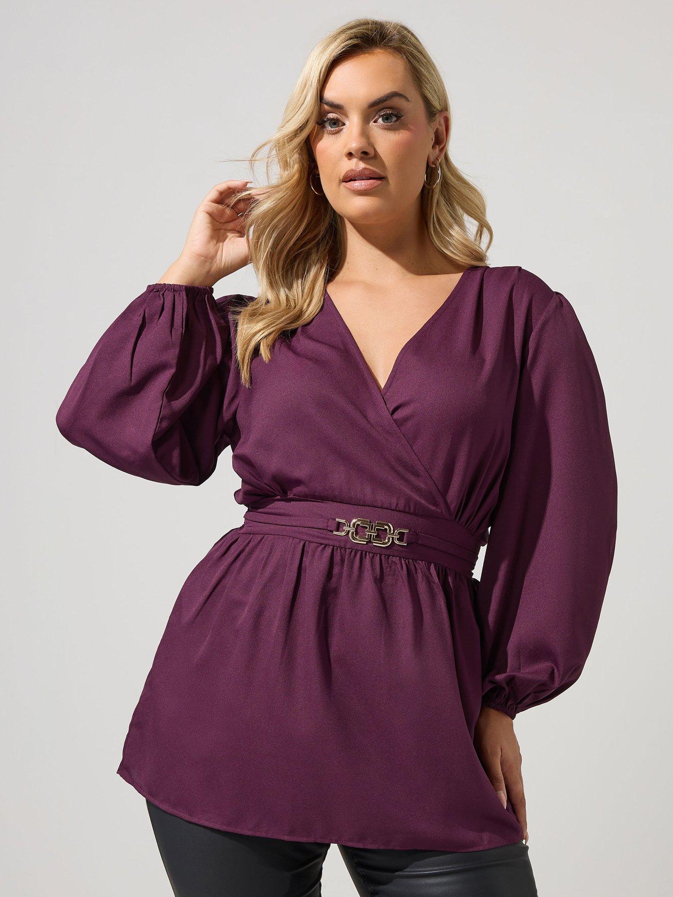 Image 1 of 4 of Yours Curve Buckle Detail Wrap Top - Purple