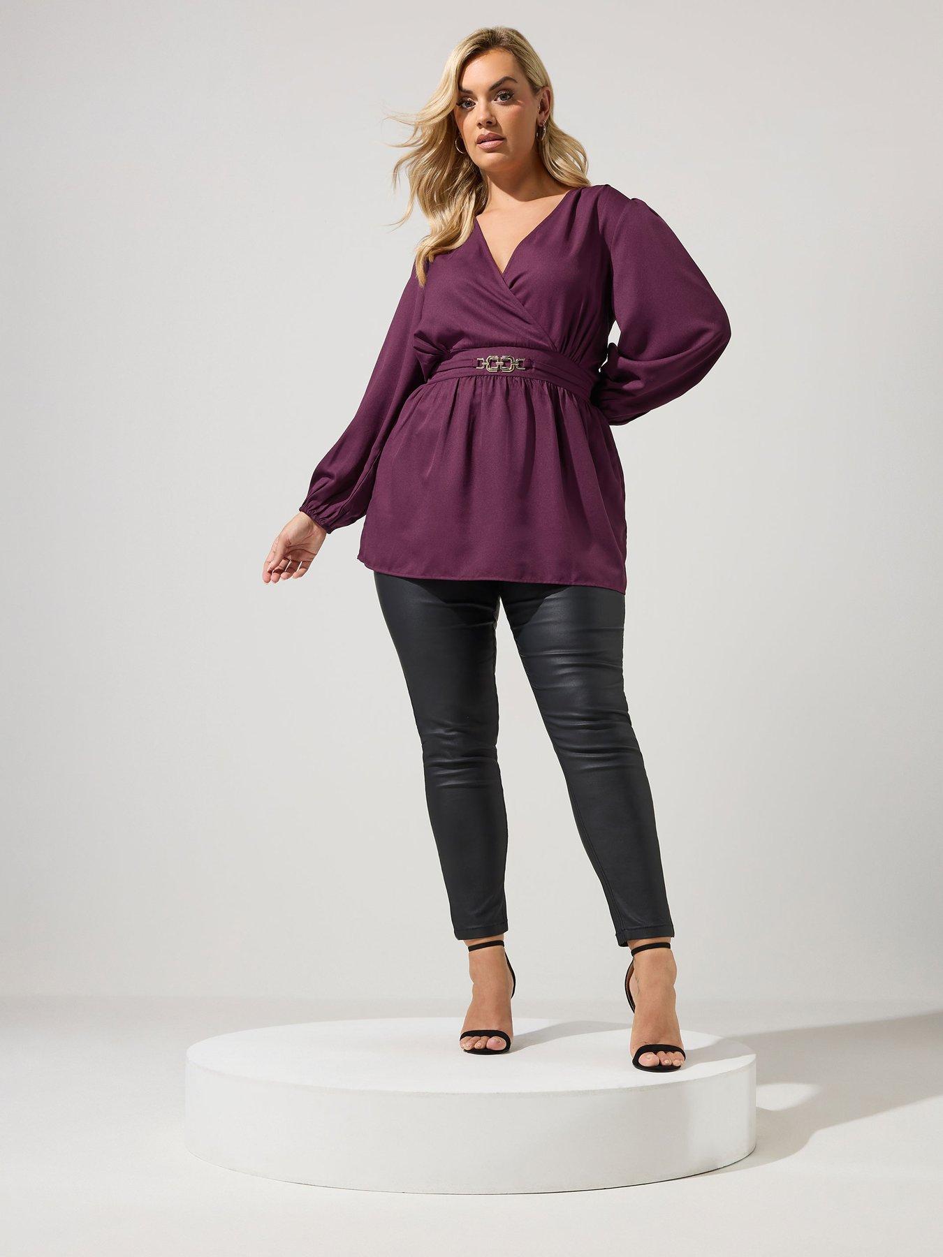 Image 3 of 4 of Yours Curve Buckle Detail Wrap Top - Purple