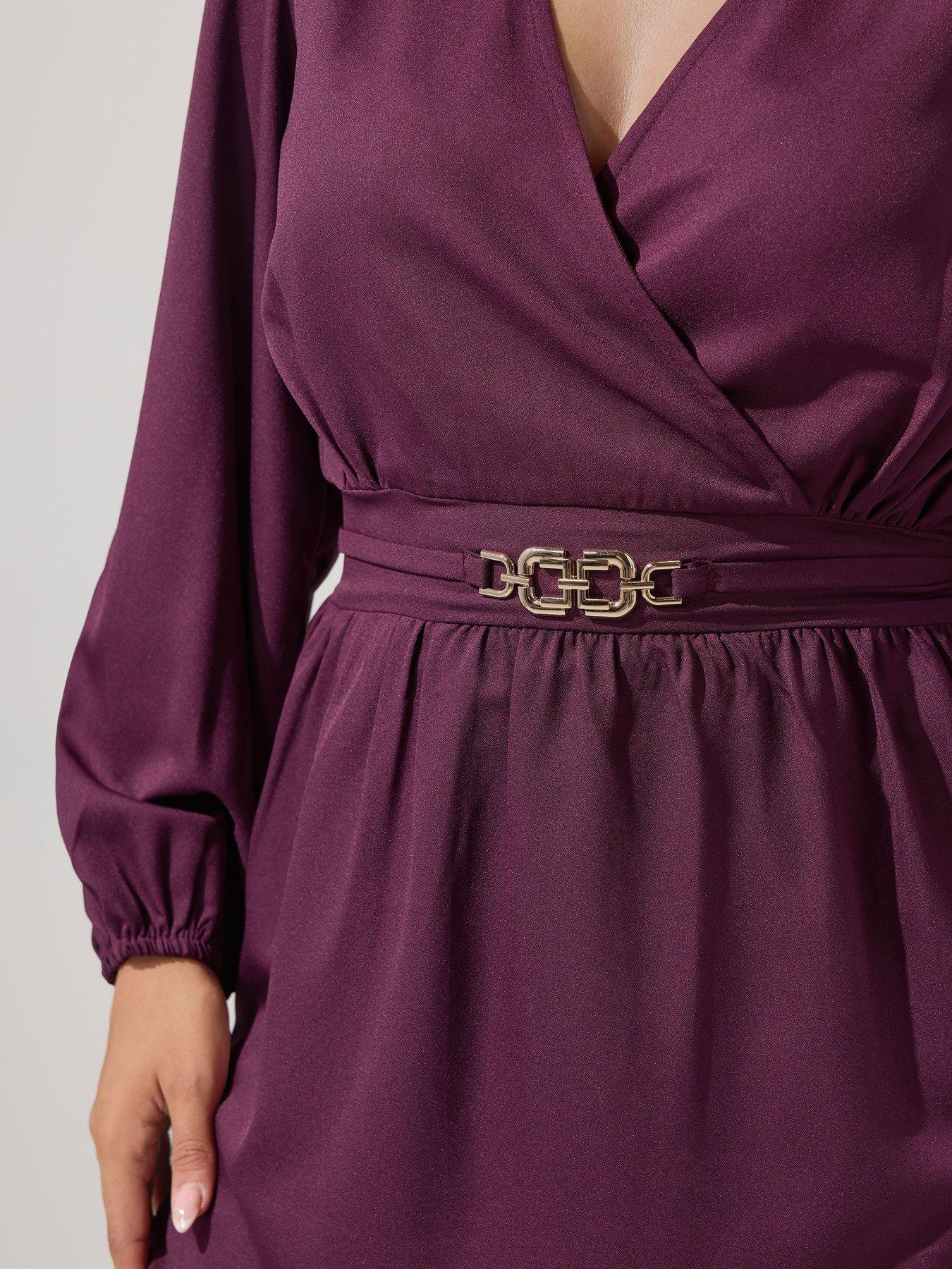 Image 4 of 4 of Yours Curve Buckle Detail Wrap Top - Purple