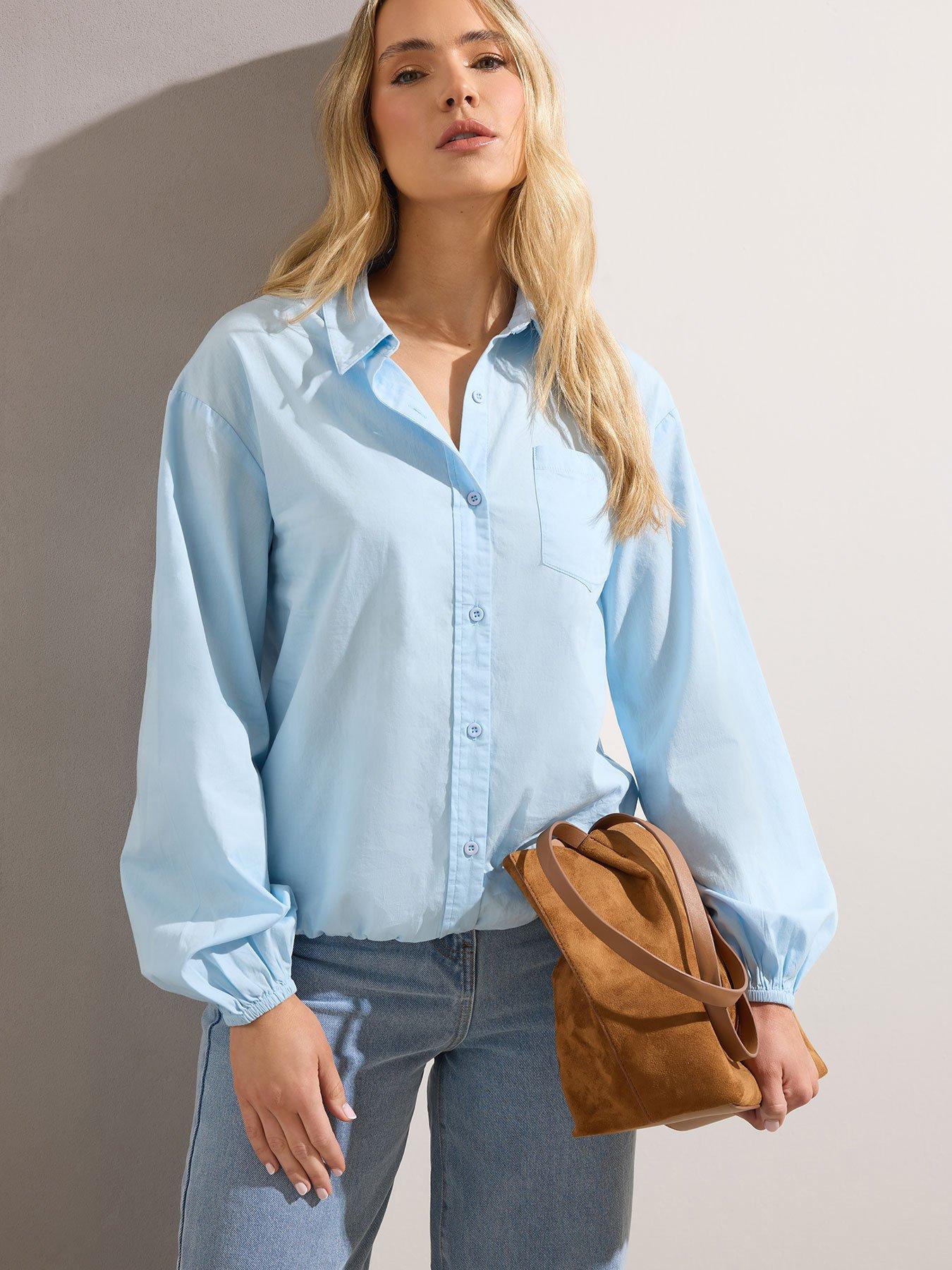 Image 1 of 4 of Long Tall Sally Womens Tall Bubble Hem Button-Through Shirt - Blue