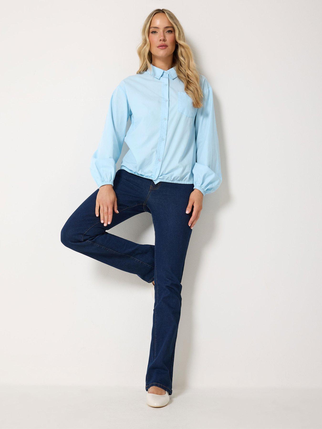Image 3 of 4 of Long Tall Sally Womens Tall Bubble Hem Button-Through Shirt - Blue