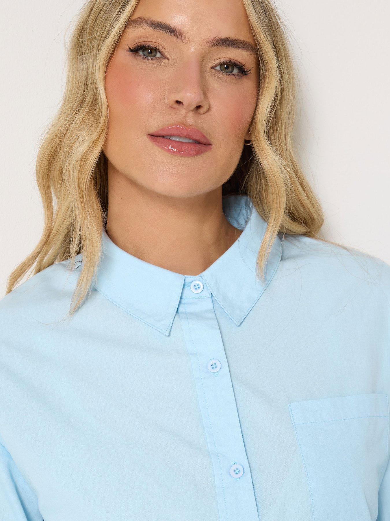 Image 4 of 4 of Long Tall Sally Womens Tall Bubble Hem Button-Through Shirt - Blue
