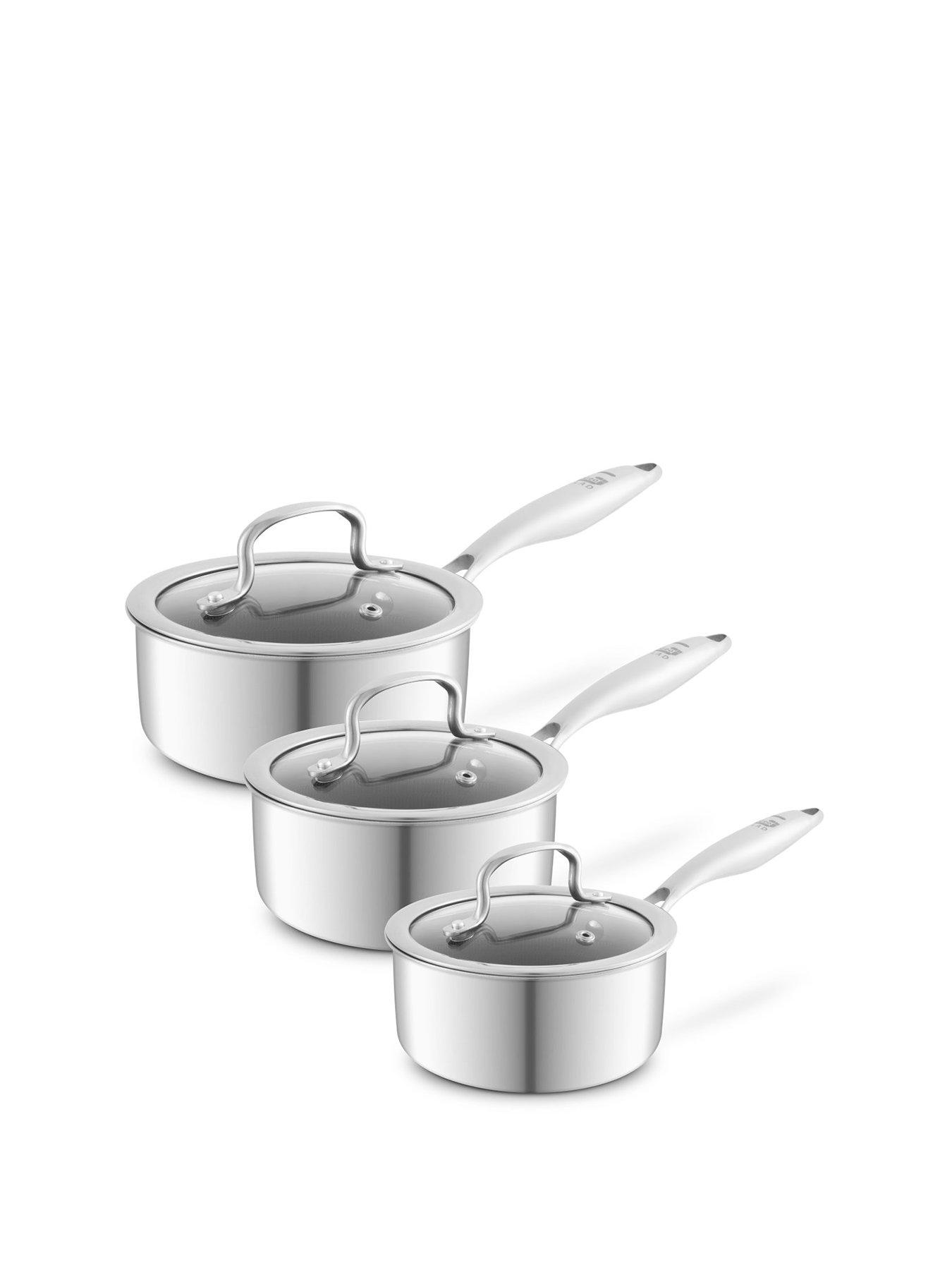 Tower Geo-Clad 3 Piece Non-Stick Hybrid Saucepan Set, 16/18/20Cm, Stainless Steel - Image 6